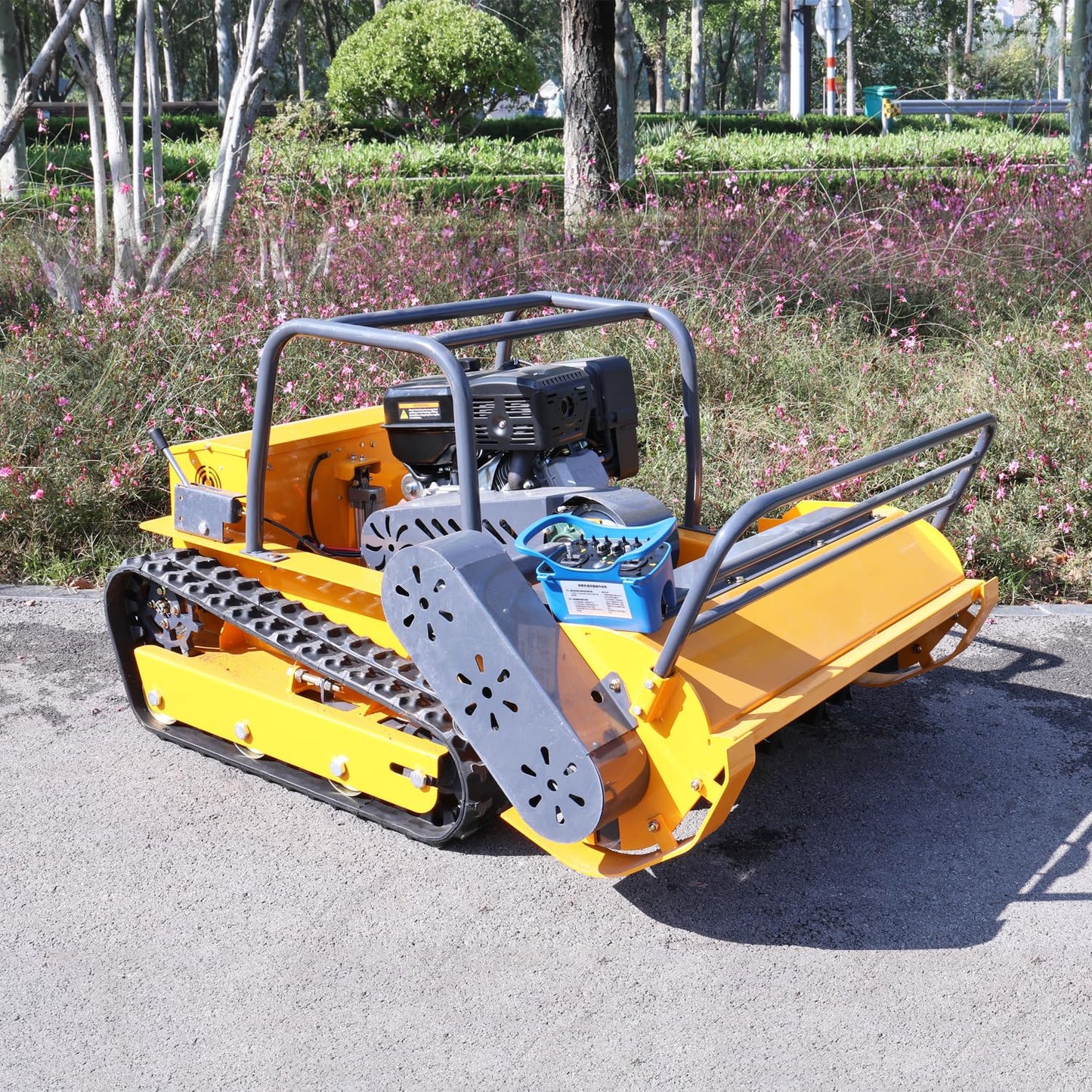 Remote Control Flail Mower with 459cc High-Power Engine | 39.4" Hybrid Commercial Crawler | Conquers 55° Slopes & Rugged Terrain | Gas-Electric Lawn Mower for Steep Hills & Tough Landscapes