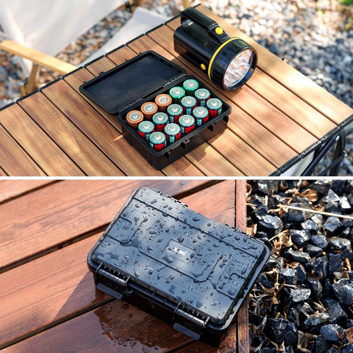 KIWIFOTOS IP67 15 LR20 D Cell Battery Organizer Case Waterproof Slots D Cell Alkaline Batteries Storage Holder