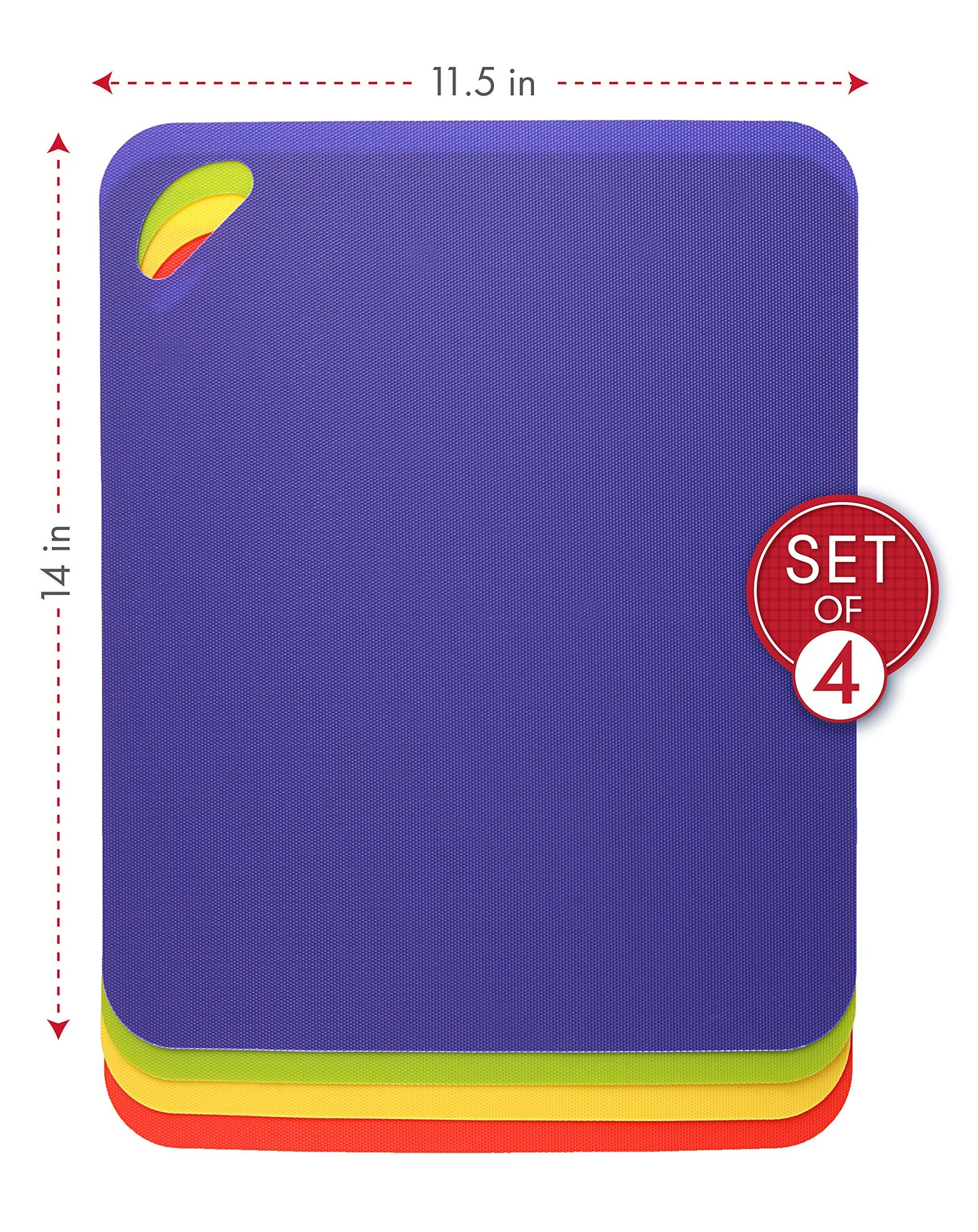 Dexas Heavy Duty Grippmat Flexible Cutting Board Set of Four, 11.5 x 14 inches, Blue, Green, Yellow and Red,6554PK