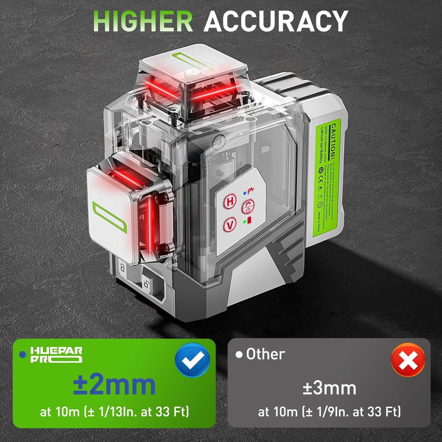 Huepar Pro Laser Level 3 x 360 Self Leveling Red Beam Laser Tool, High Accuracy Professional 3D Cross Line Laser with Rechargeable Battery, Magnetic Bracket & Hard Carry Case ZK03CR