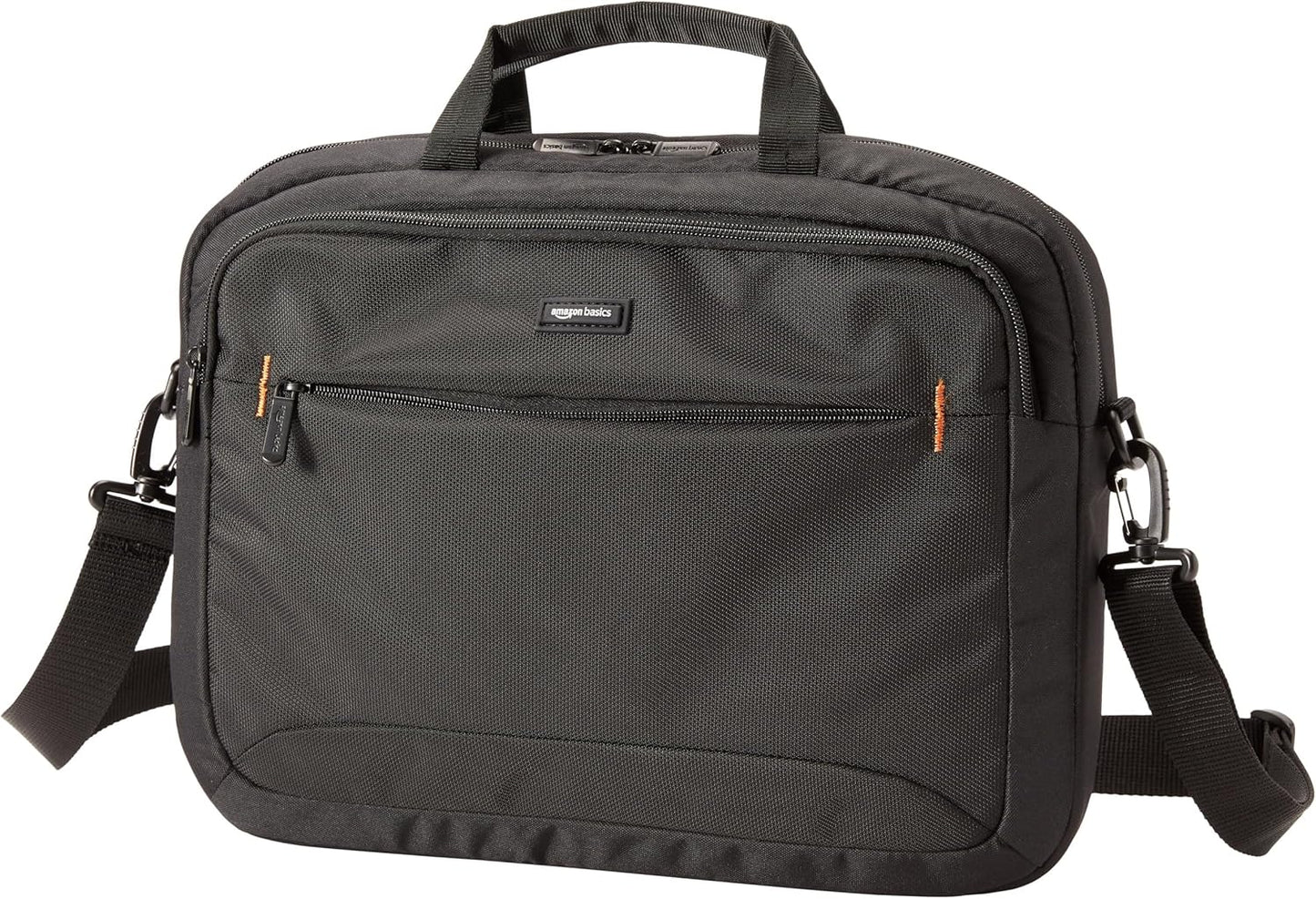Amazon Basics 15.6 in Laptop Bag with Shoulder Strap and Handle, Large Capacity, Spacious Compartments, Black