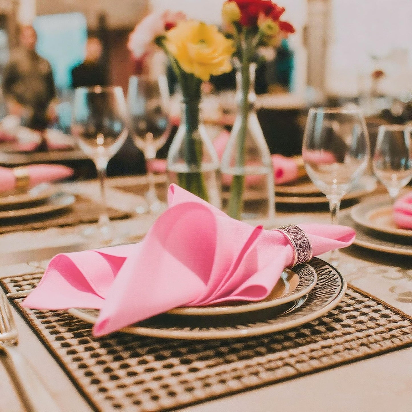 KAIPHO Pink Cloth Napkins Washable Set of 6-210GSM Heavy-Duty 17x17 Inch Solid Table Napkins Cloth in Bulk, Reusable Napkins with Hemmed Edges for Dinner, Holiday, Wedding, Party & Everyday Use