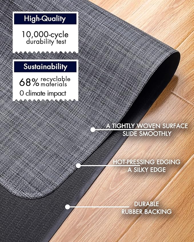 BARoyal Office Chair Mat for Hardwood Floor Under Desk Computer Rolling Chair Mat for Wood/Tile Floor Non-Slip Heavy Duty Desk Rug PVC Plastic Hard Floor Protector 46"x 60" (Cool Grey)