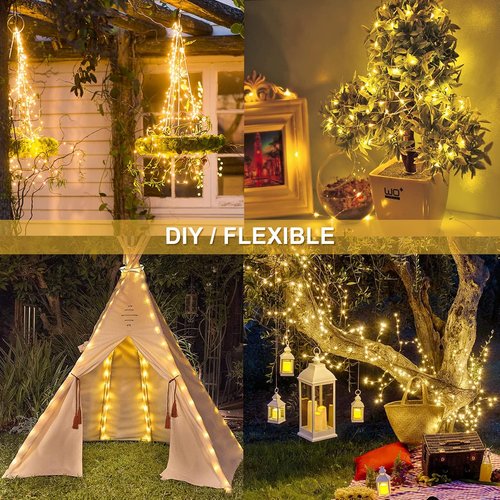 JMEXSUSS Solar String Lights - 2 Pack 33FT 100 LED Warm White Fairy Lights | Waterproof Copper Wire for Outdoor Decor