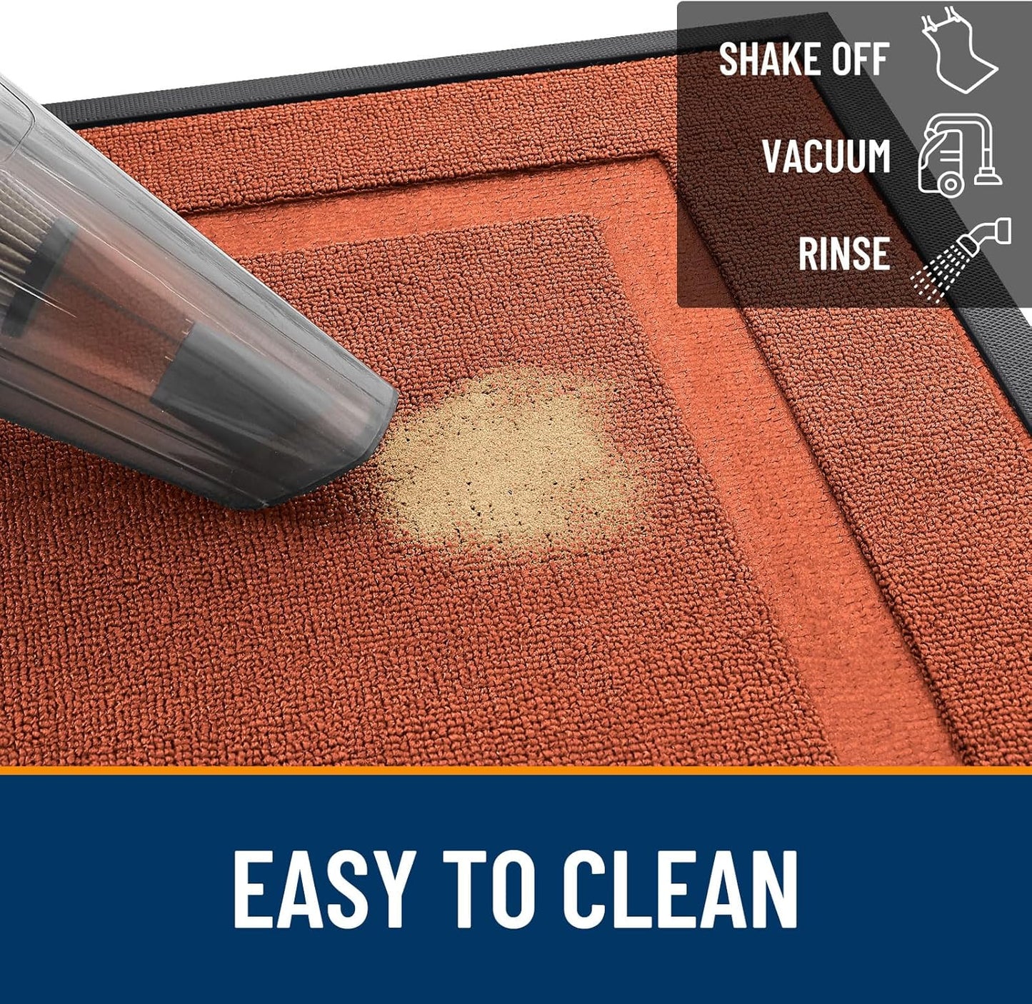 OLANLY Waterproof Front Door Mat - All-Season Natural Rubber Doormat | Easy Clean, 47x17, Vermillion Red
