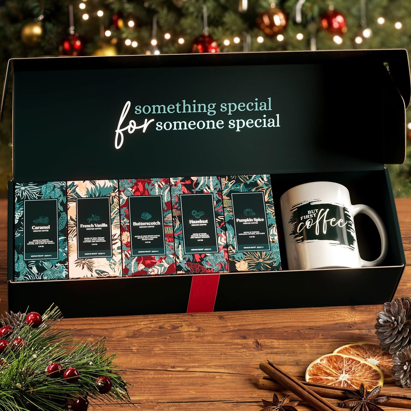 Regine Switzerland Coffee Gift Set - 5 Gourmet Ground Coffee Flavors with Mug - Perfect Unique Christmas Gift