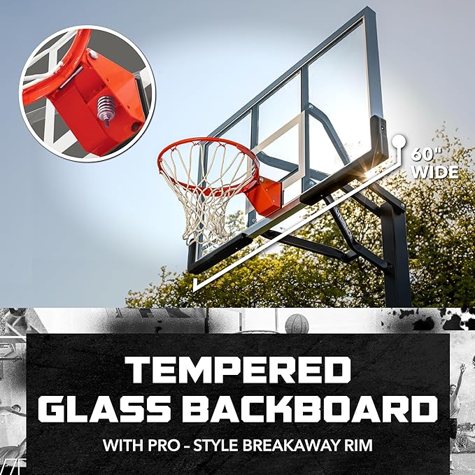Silverback In-Ground Basketball Hoops, Adjustable Height Tempered Glass Backboard and Pro-Style Flex Rim. - Multiple Styles Available