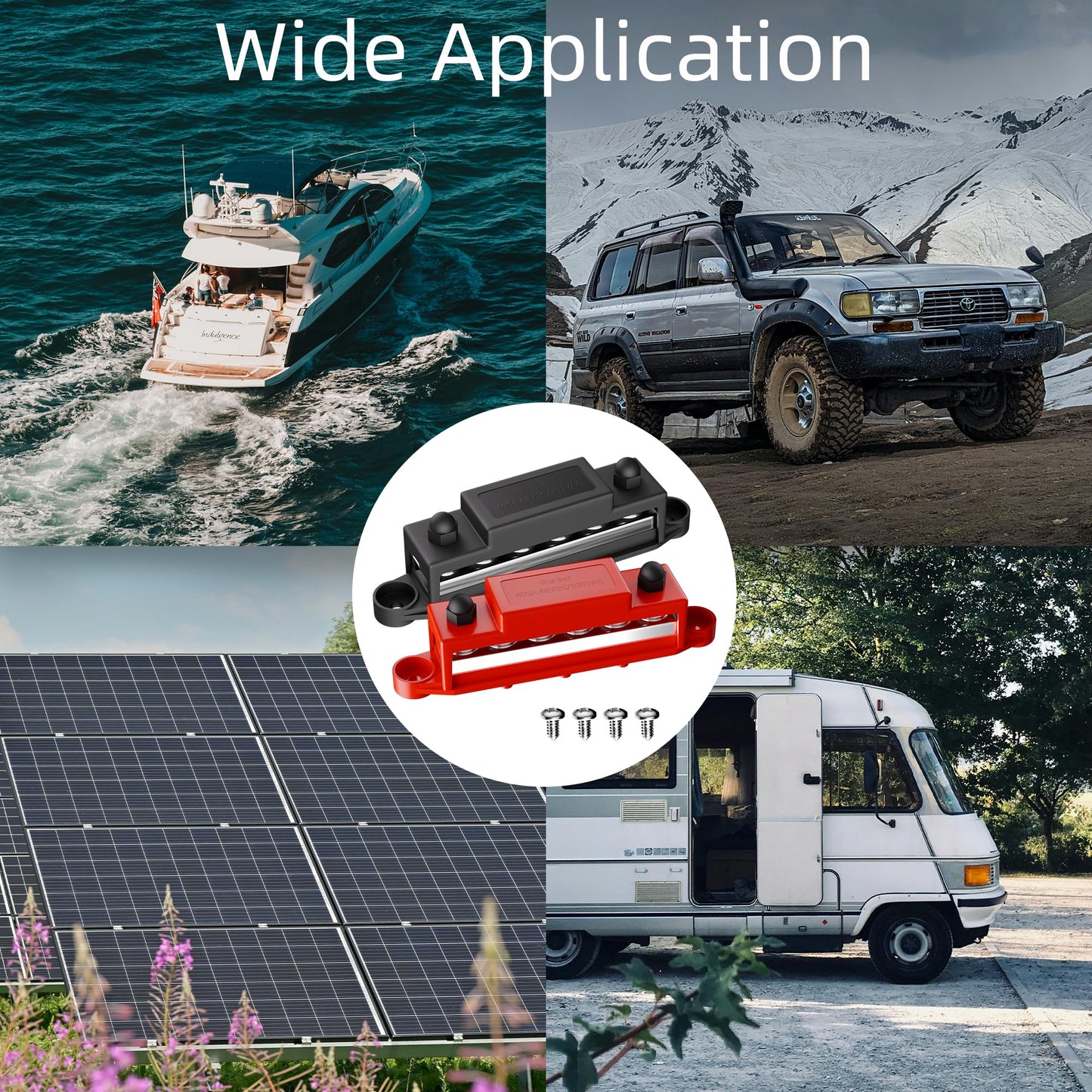 Joinfworld Heavy Duty 500A Bus Bar Waterproof Power Distribution Block with 4*5/16"(M8)+2*3/8"(M10) Studs + Bus Bar 400A 12V Power Distribution Block 6 x 5/16"(M8) Studs for Automotive, Car, Boat, Sol