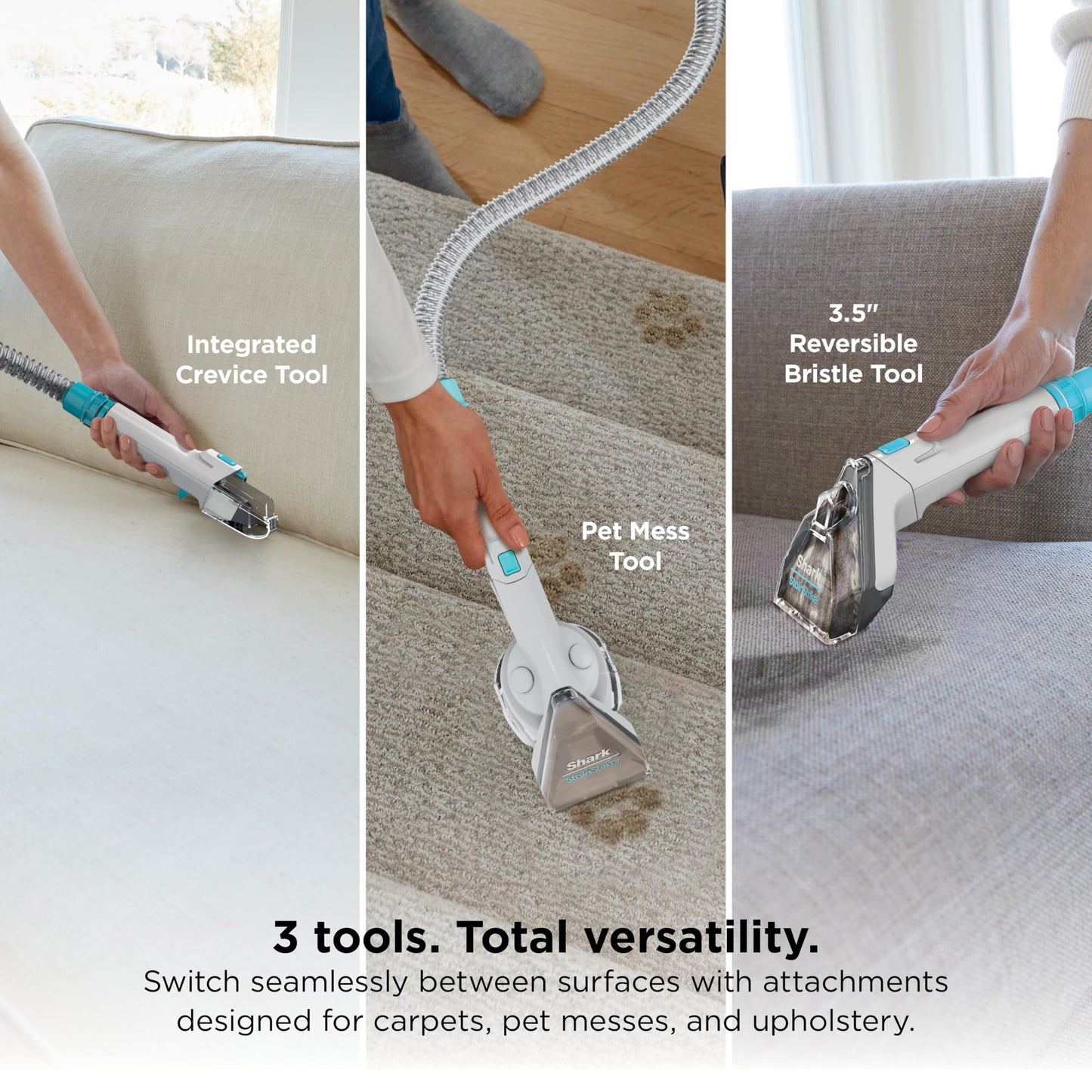 Shark CarpetXpert | Upright Carpet, Area Rug & Upholstery Cleaner | Carpet Shampooer with StainStriker Handheld Tough Stain Eliminator | Removes Tough Stains & Odors | 3 Cleaning Tools | White | EX201