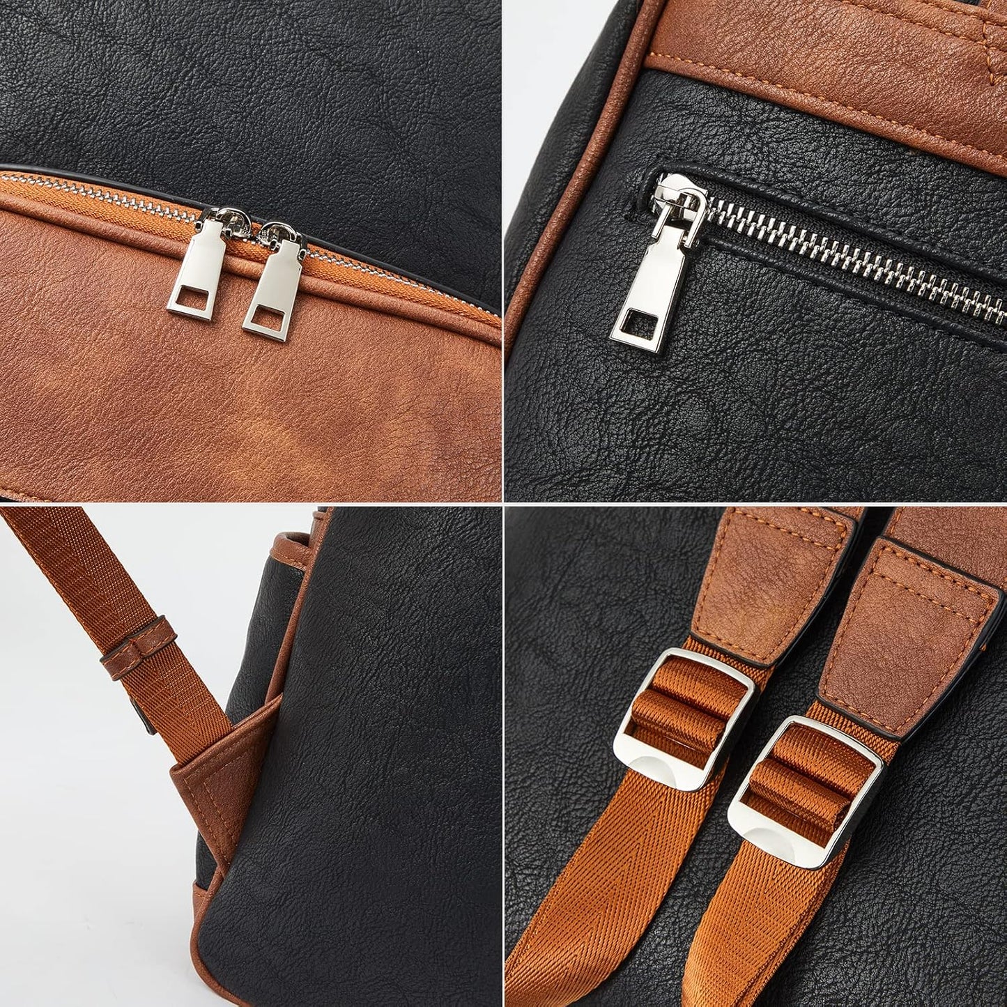 Backpack Telena Leather Laptop for Women Business Casual College Bags Black-Brown