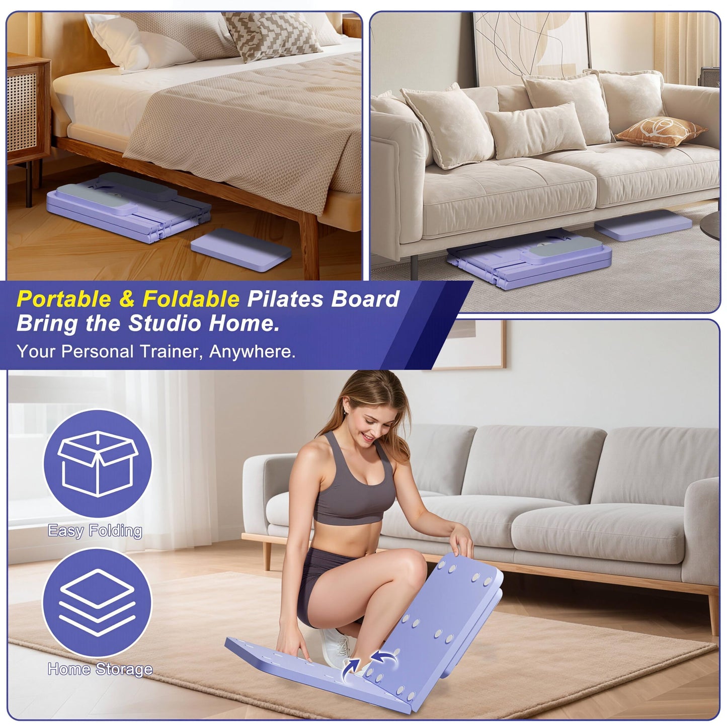 Pilates Reformer Board for Home Workouts, Foldable Pilates Machine with Timer & Resistance Bands, Full Body Workout Equipment for Core Training, Abs, Legs & Glutes
