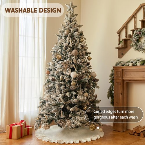 48 inches White Knitted Christmas Tree Skirt: Thick Cable Knit Round Cream Tree Skirt for 6-8FT Tree Rustic Neutral Farmhouse Christmas Decor Tree Base Cover Xmas Home Decorations