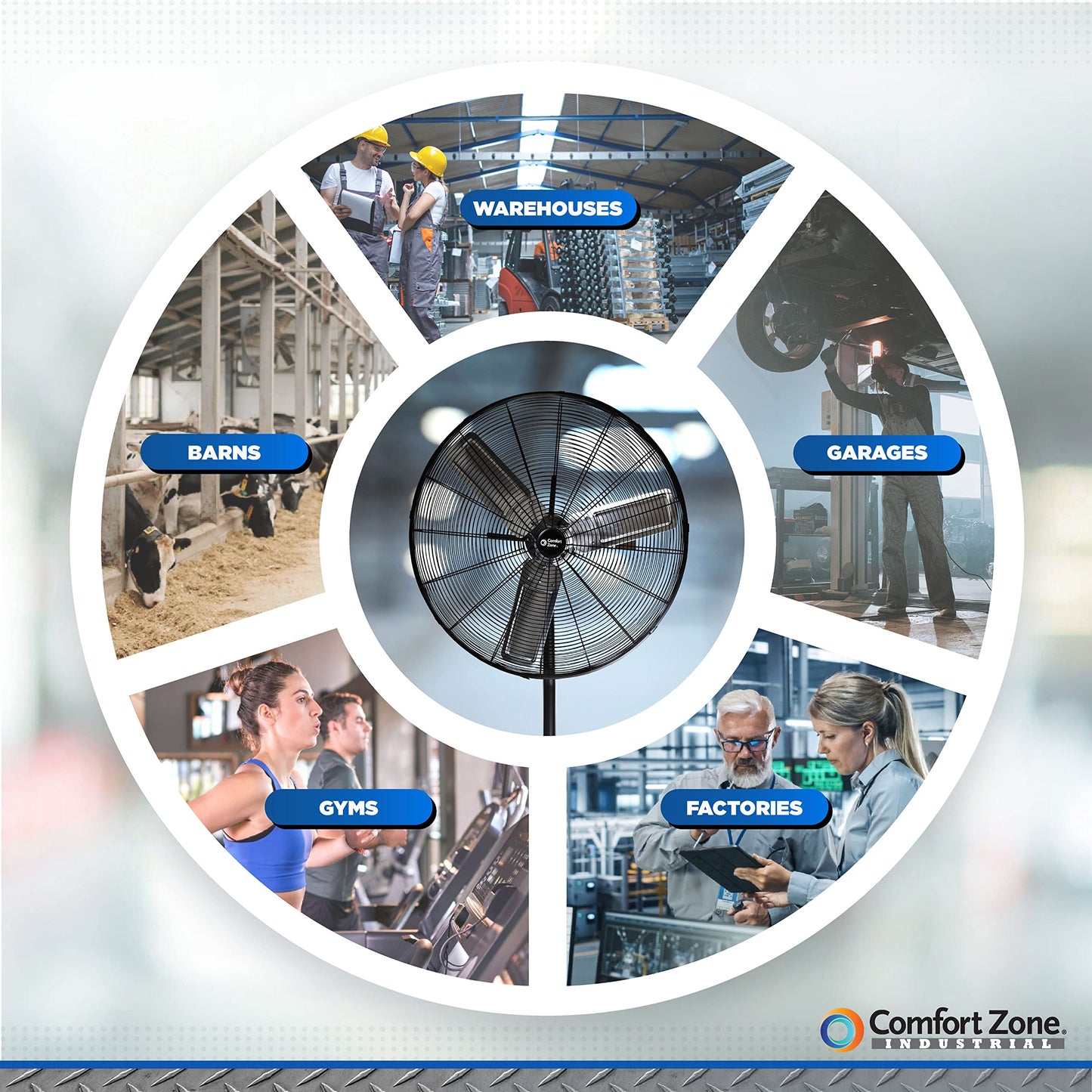 Comfort Zone Industrial Pedestal Fan, 30 inch, 3 Speed, High Velocity, Adjustable Height 56” to 76”, Metal, Meets OSHA Standards, Airflow 36 ft/sec, Ideal for Garage, Workshop or Warehouse, CZHVP30