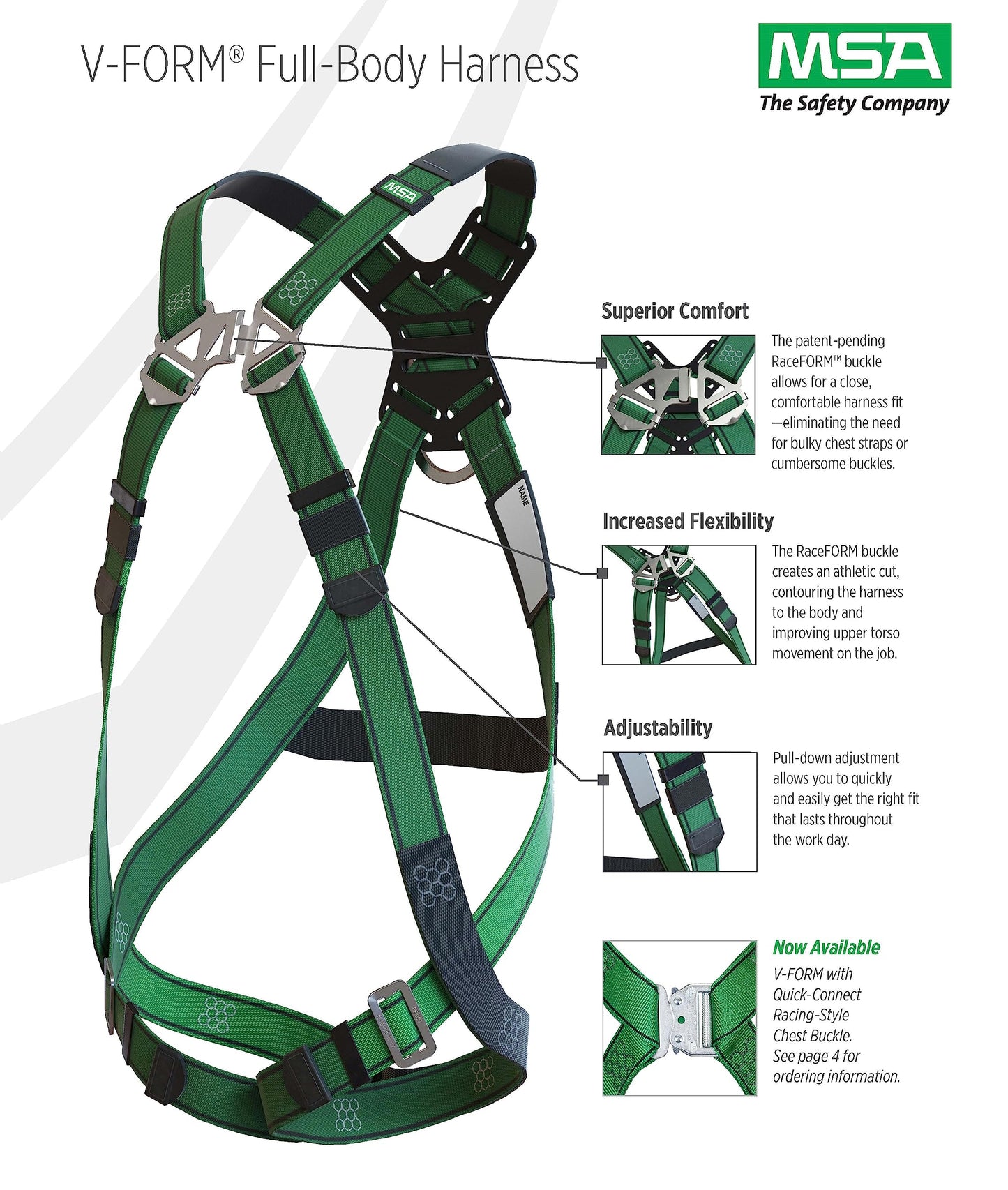 MSA 10197364 V-Form Construction Harness - Standard (Medium), D-Ring Configuration: Back/Hip, Tongue Buckle Leg Straps, with Shoulder Padding, Full Body Harness