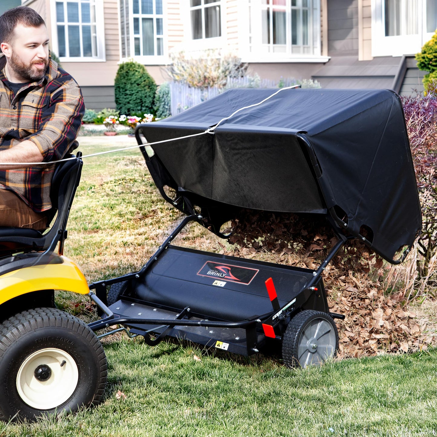 Brinly 42" Tow-Behind Combo Lawn Sweeper with Dethatcher and Hamper Windscreen