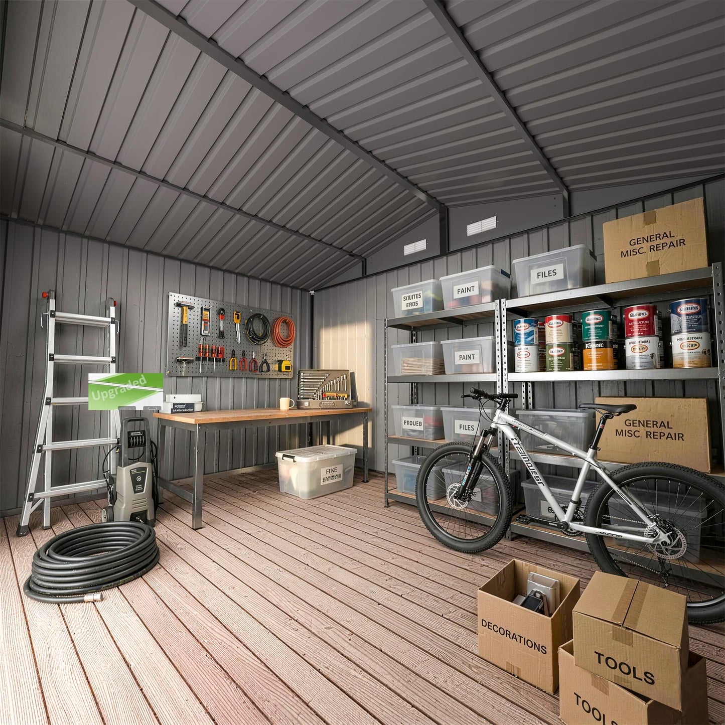 UDPATIO 10X8 FT Outdoor Storage Shed, Metal Steel All-Weather Resistant Garden Tool Shed with Sloped Roof & Lockable Door, Outside Heavy Duty Sheds for Bicycle in Patio Lawn, Garden, Backyard, Grey