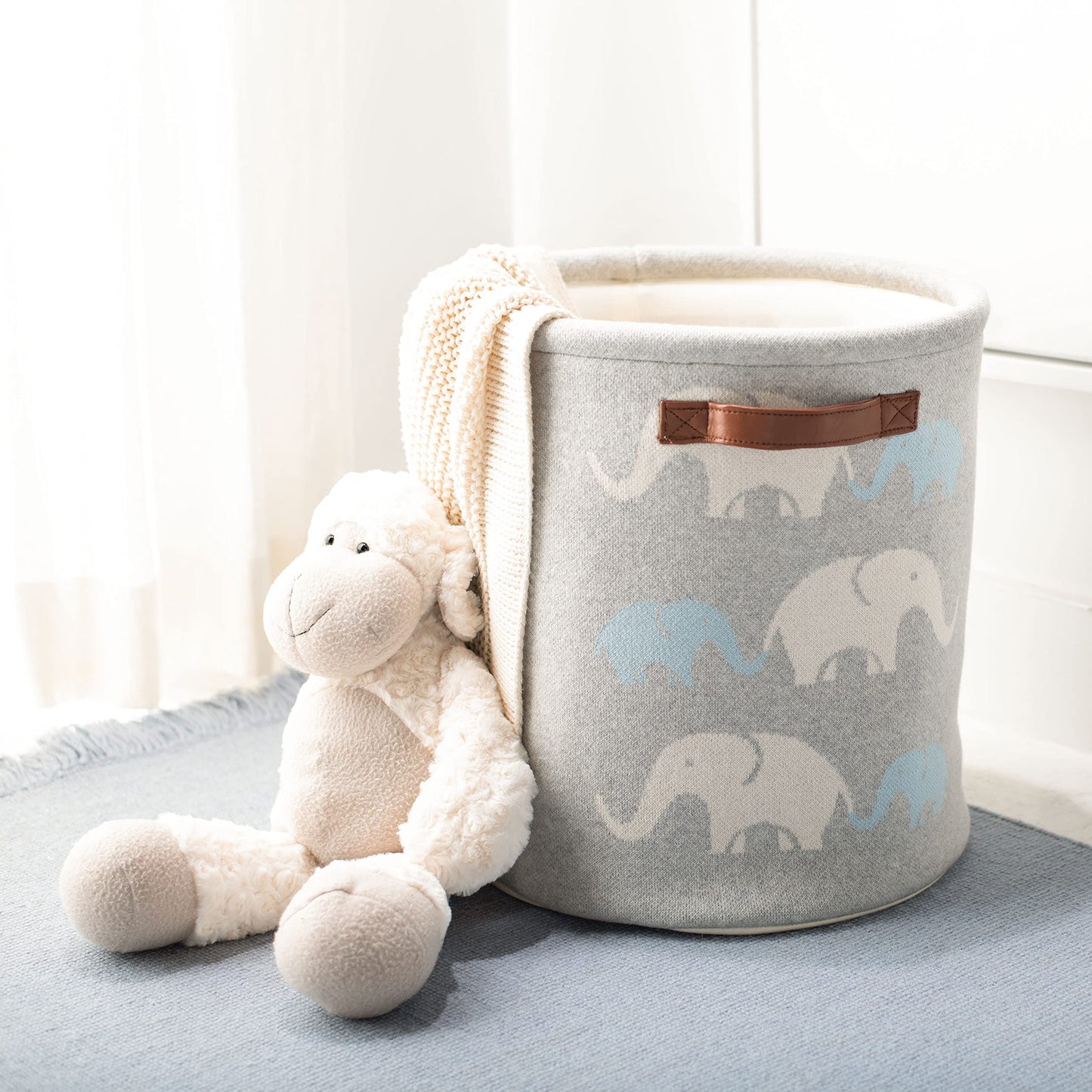 SAFAVIEH Baby Collection Effy Elephant Grey Cotton Nursery Storage Basket with Handles (Fully Assembled)