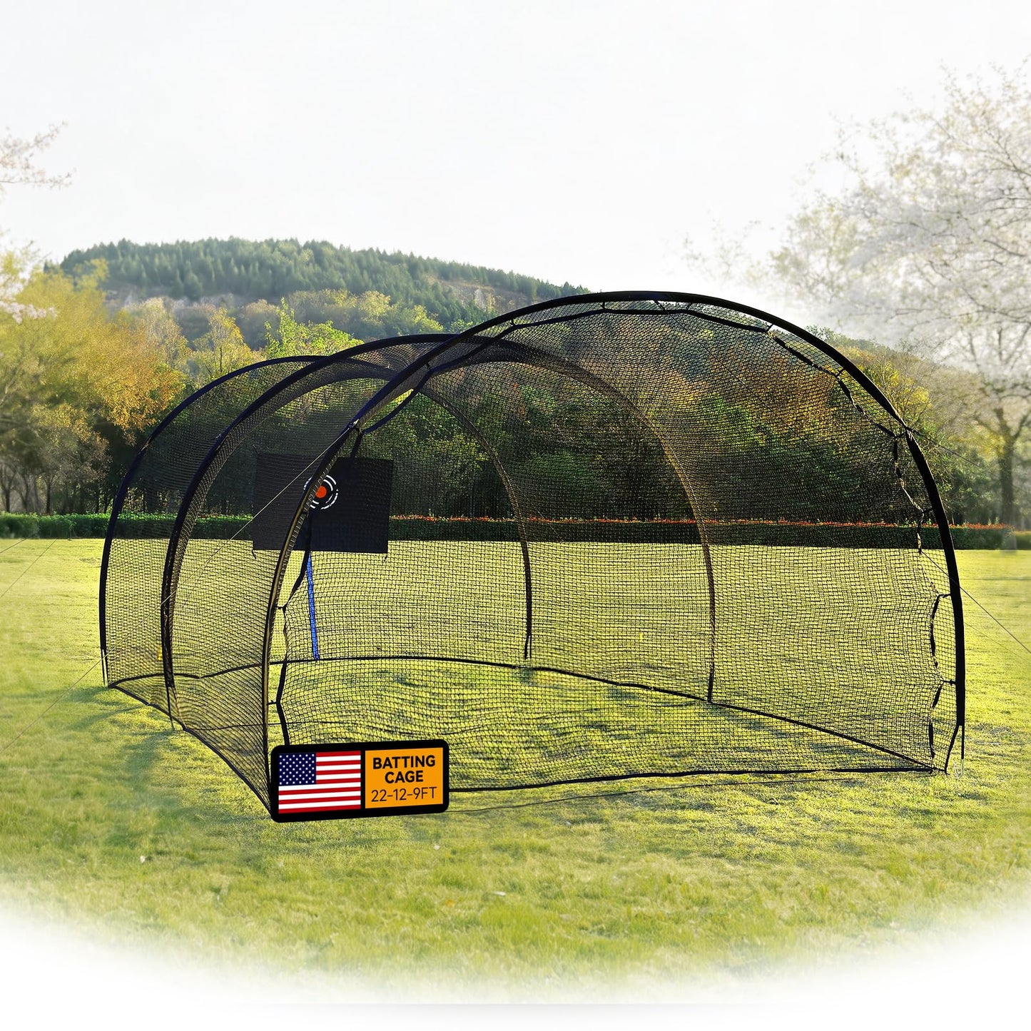 Batting Cages for Backyard, 22FT Baseball Cage with Heavy-Duty Net Portable Backyard Batting Cage for BaseballSoftball Training 4-Layer Polyester Complimentary Handbag