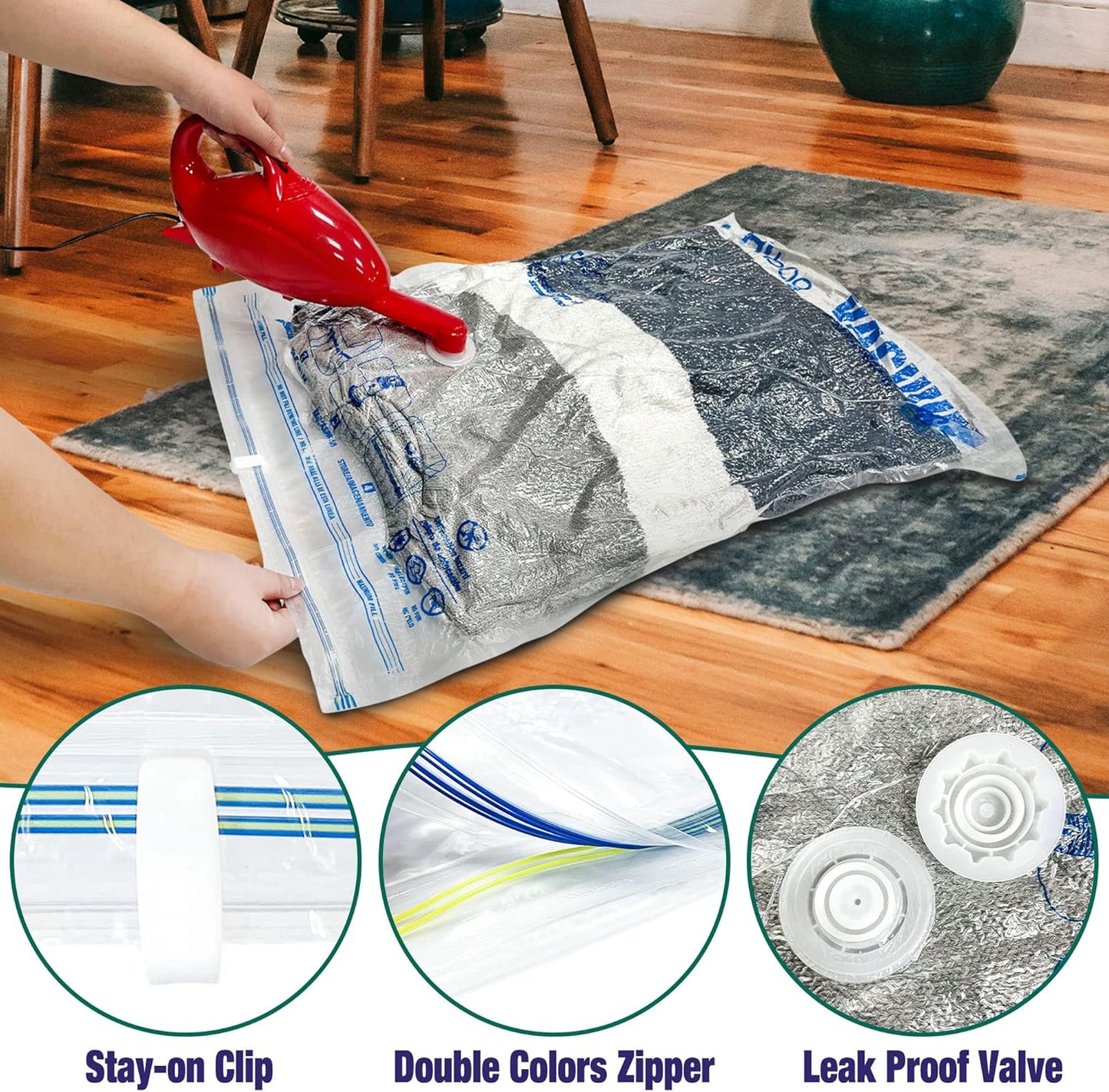Space Saver Bags - 8 Medium Vacuum Storage Bags for Clothes with Pump Included