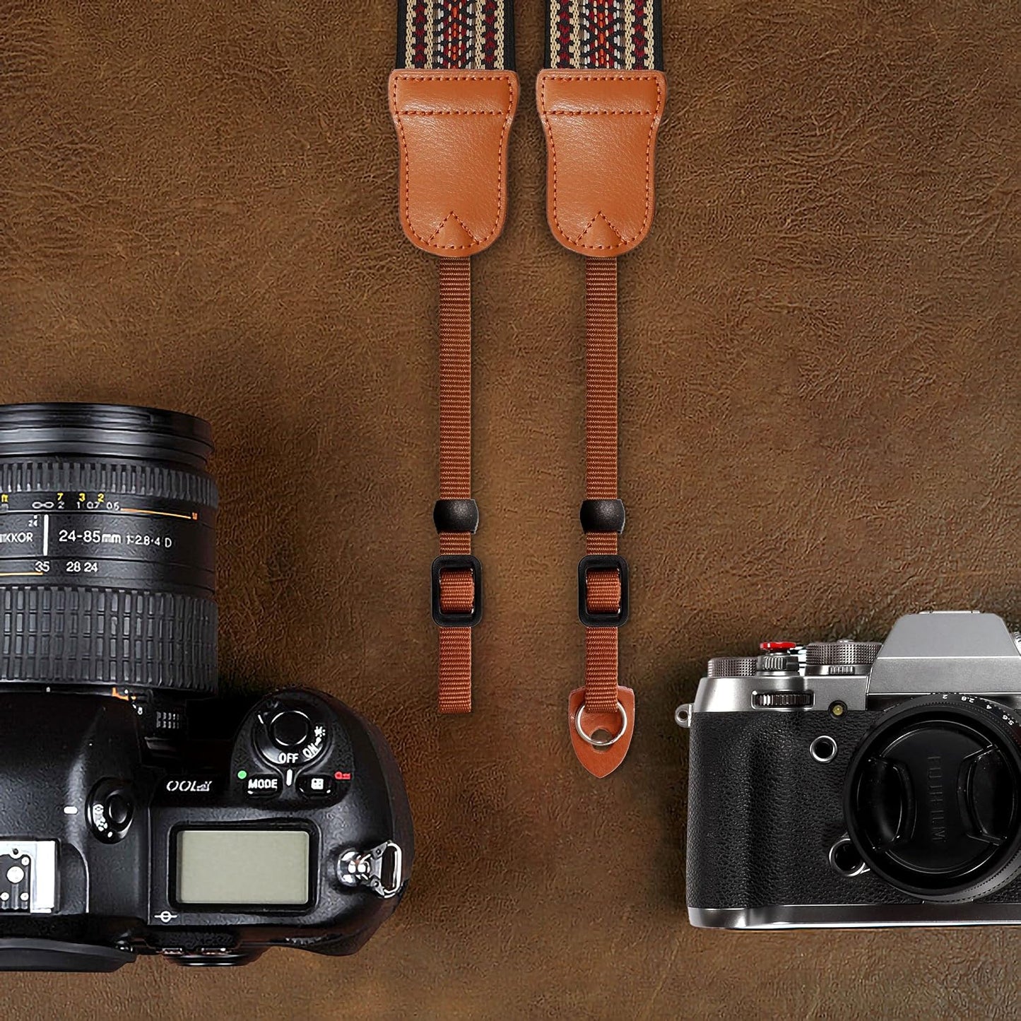 Ends,2" Padwa Lifestyle Speed Red Embroidered Camera Strap - Double Layer Cowhide Cotton Woven Camera Straps