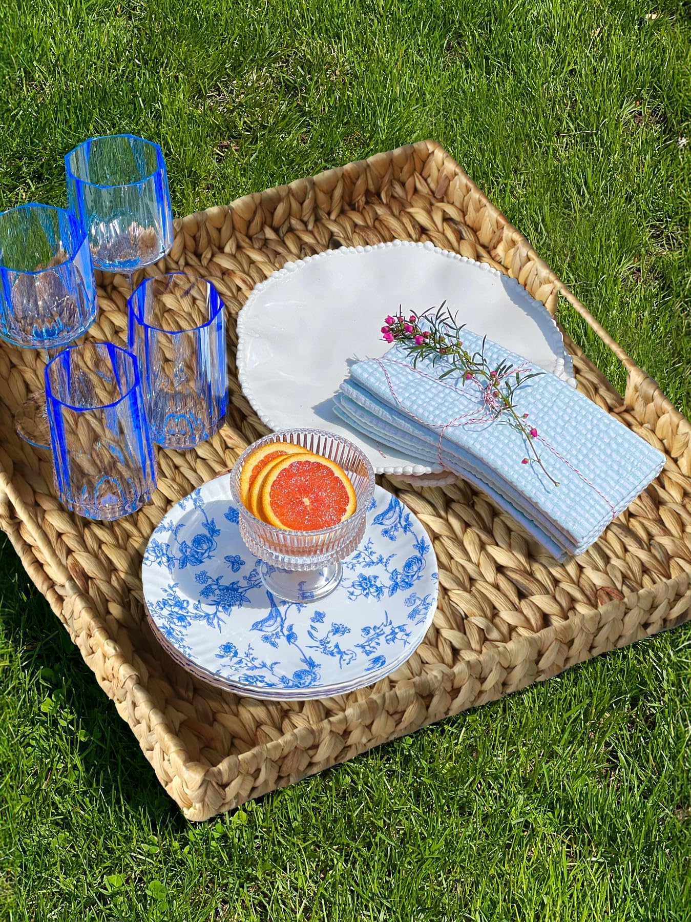 Extra Large Square Ottoman Table Tray 19.7" with Handles - Handmade Wicker Serving Hand Woven Tray for Farmhouse Decorative Oversized Coffee Table Trays Living Room Kitchen Counter Breakfast