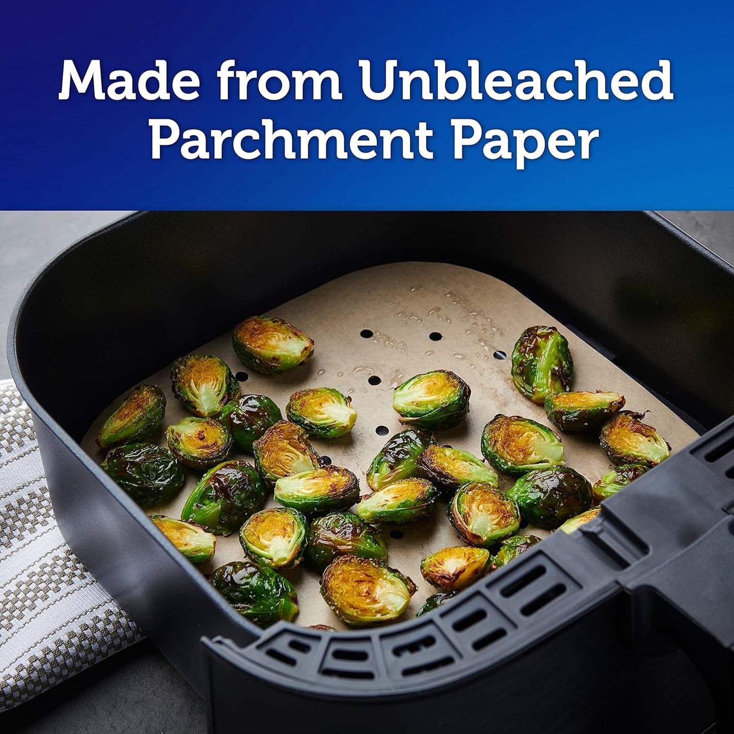 Reynolds Kitchens Air Fryer Liners - Disposable Unbleached Parchment Paper Sheets | 50 Count