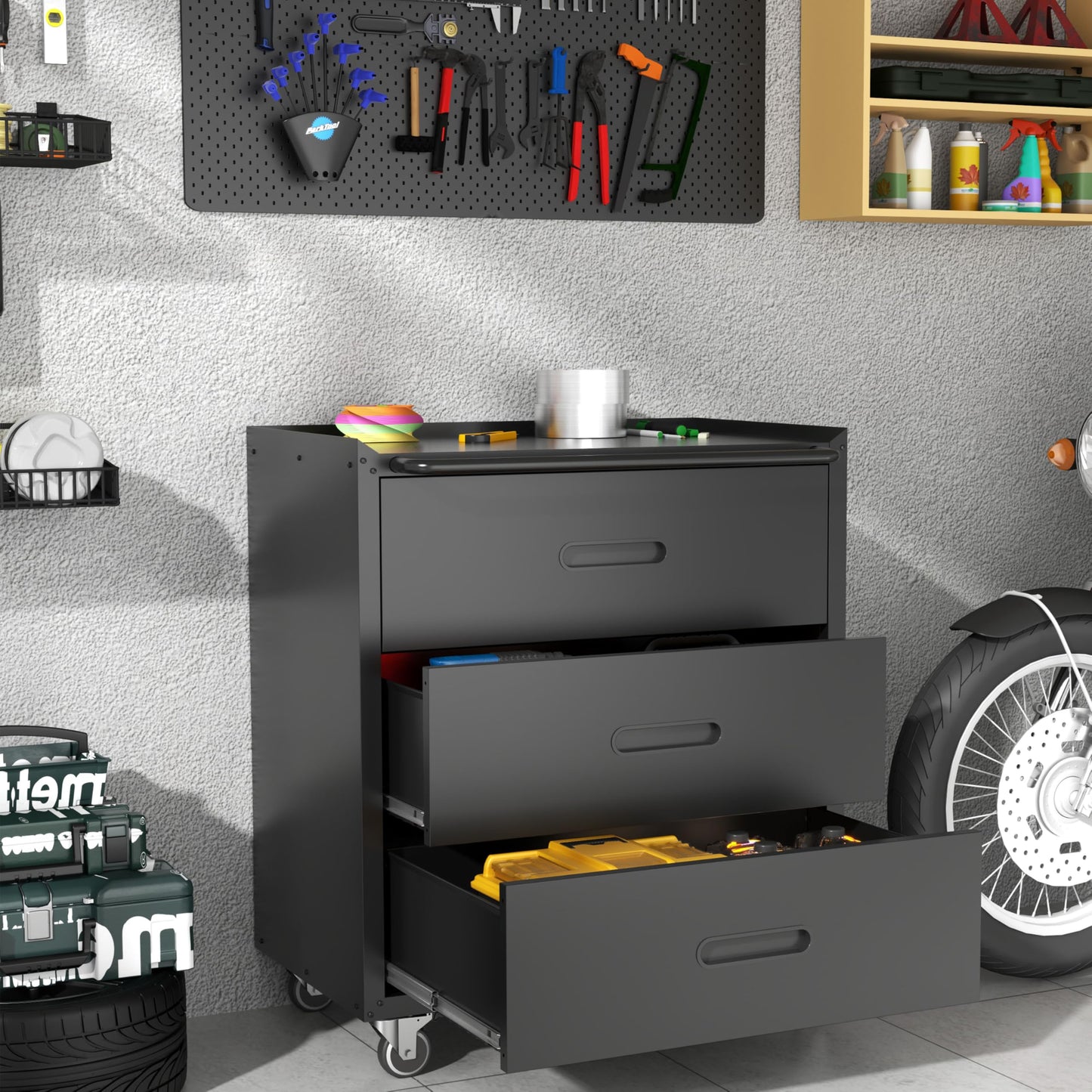 OPTYMIRA Mobile Tool Storage Cabinet with Wheels,Heavy Duty Rolling Tool Cabinets for Garage,Metal Storage Cabinets with 3 Drawer,Assembly Required