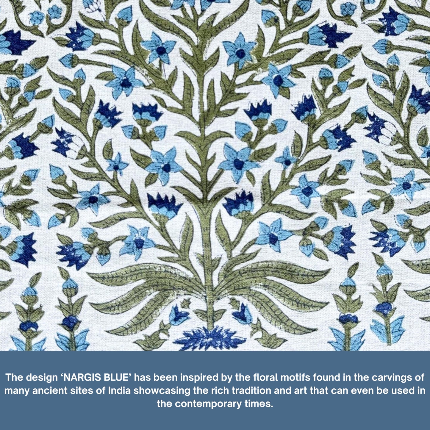 ATOSII Block Print Throw Pillow Cushion Covers, 24" X 24" - Set of 2, Decorative Couch Pillows for Living Room Bed Sofa, 100% Cotton Canvas Pillow Case for Home Decor & Outdoors - Nargis Blue