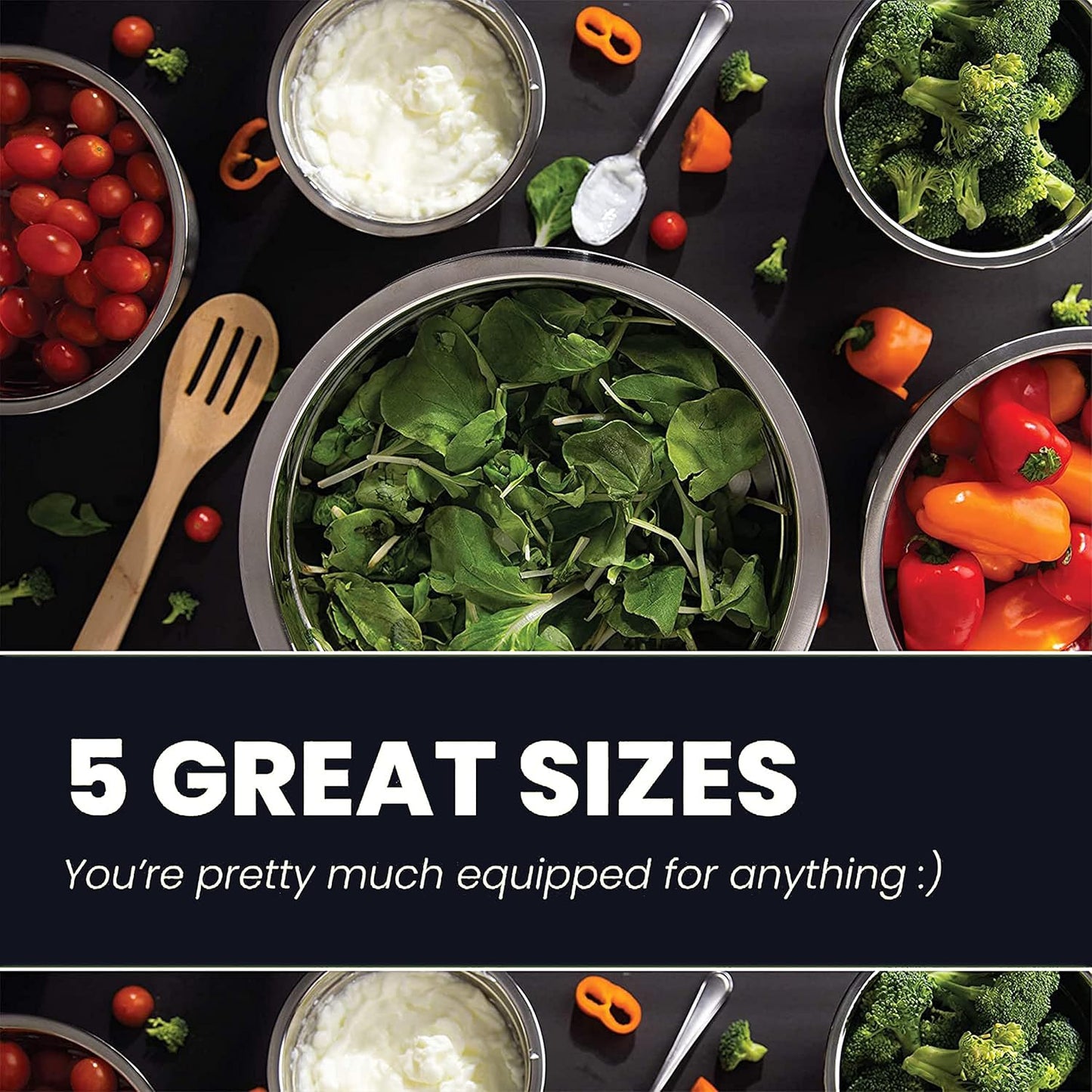WHYSKO Stainless Steel Mixing Bowl Set - 5-Piece Eco-Friendly Food Storage Organizers | Heavy Duty, No Lids