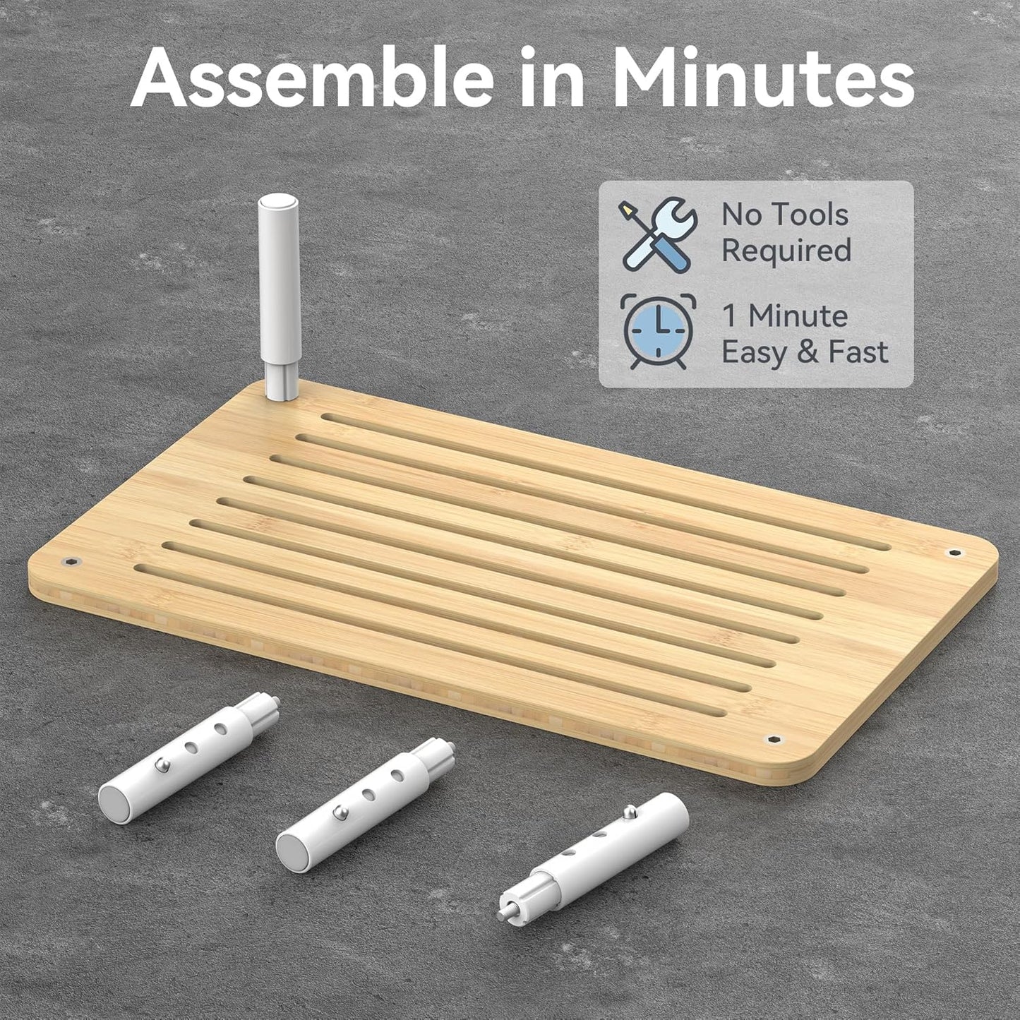 4 Bamboo Monitor Stand Riser, Adjustable Height, Laptop Stand with Airflow Vents, Desk Organizer for Computer, PC