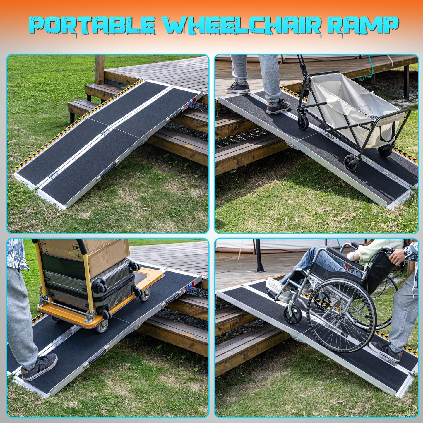 WHALEMOTOR Portable Wheelchair Ramp 6FT, Anti-Slip Aluminum Folding Portable Ramp, Wheelchair Ramps for Home, Weight Capacity Up to 800 LBS, with Transition Plates Above and Below, Loading Dock Plates