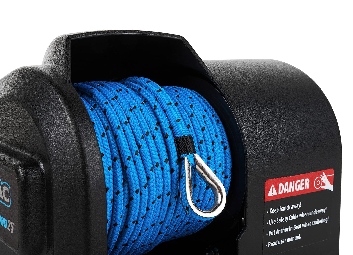 Camco TRAC-Outdoor Products Fisherman 25-G3 Electric Anchor Winch - Anchors Up to 25 lb. - Includes 100-feet of Pre-Wound Anchor Rope with Use (69002), Black