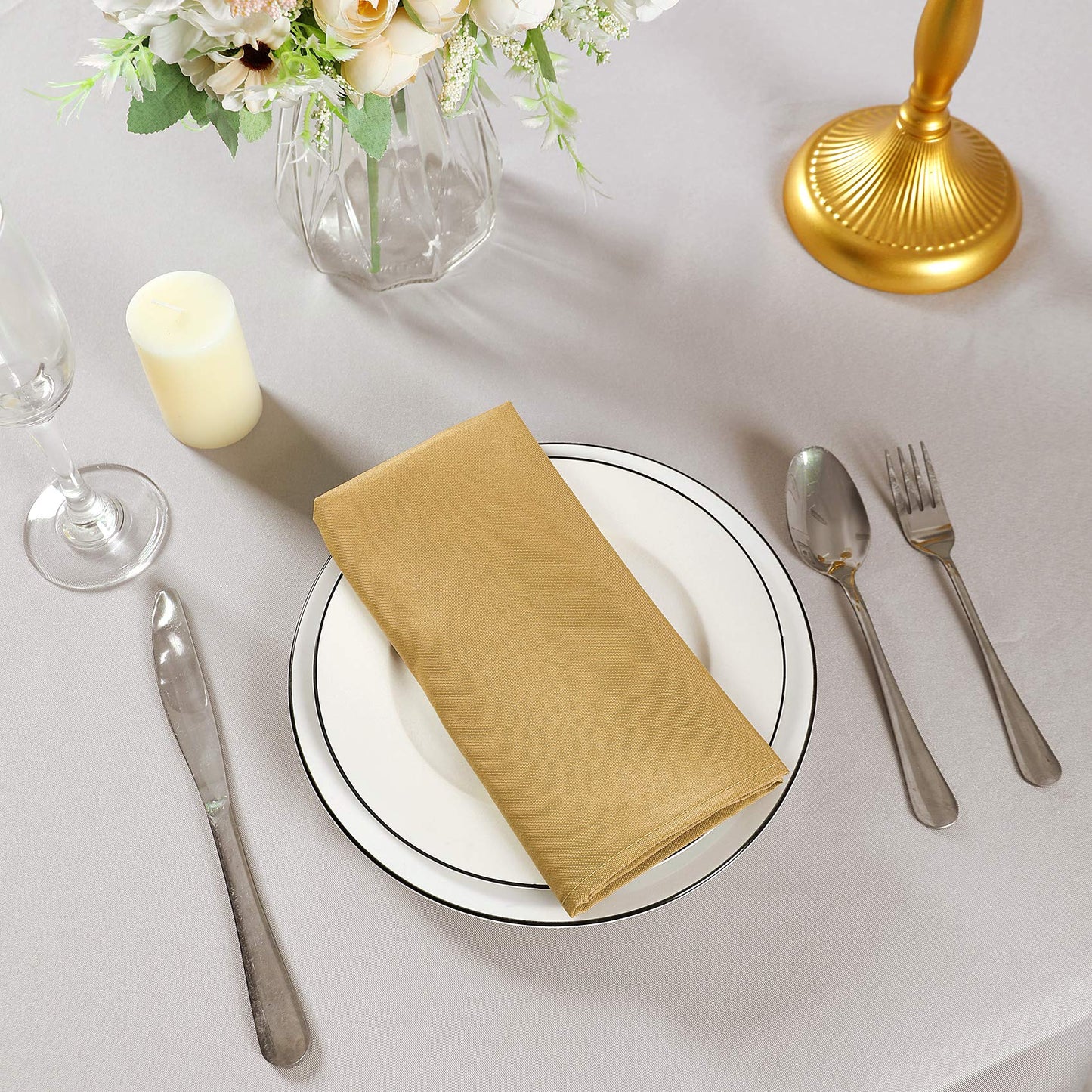 Cloth Napkins 20x20 inch Washable Polyester Dinner Napkins Soft Table Napkins for Wedding Party Dining Banquet(Gold,100PCS)