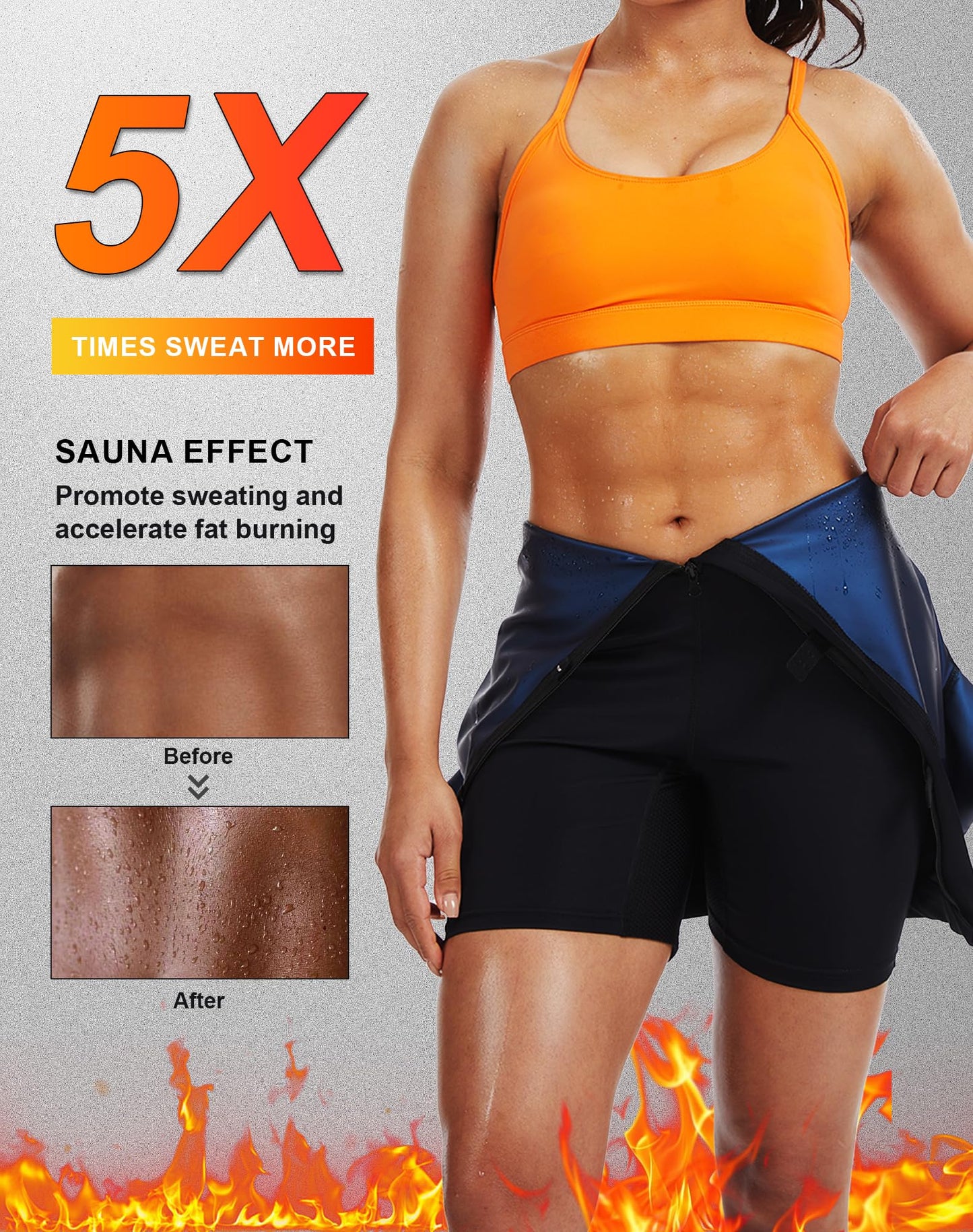 Full Body Sauna Suit for Women Sweat Jumpsuit Weight Loss Waist Trainers Lower Belly Fat Workout Shirt Top SweatSuits M