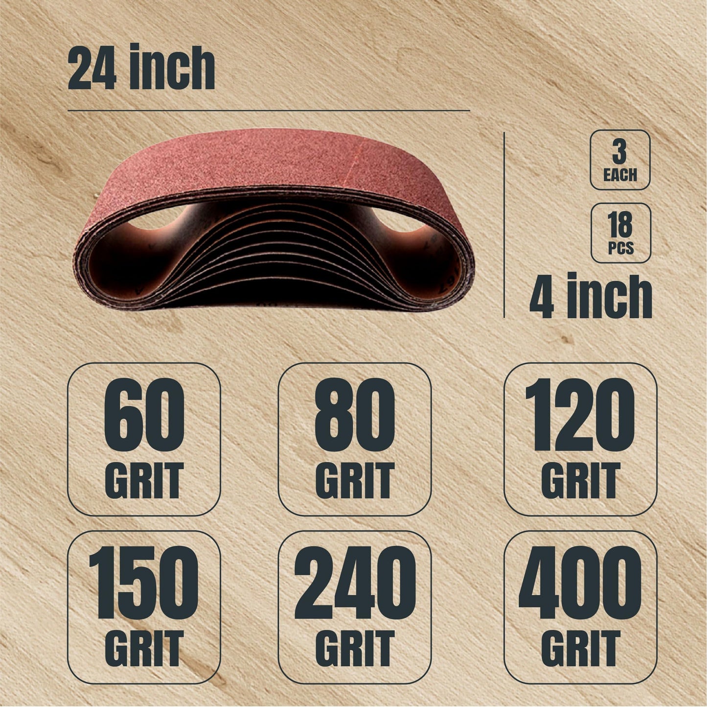 WEN 6524 Oscillating Belt and Spindle Sander & POWERTEC 4 x 24 Inch Sanding Belts, 3 Each of 60 80 120 150 240 400 Grits, 18PK