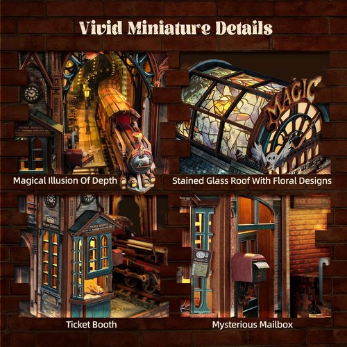 FUNPOLA LED 3D Puzzle - Interactive Magic Station Book Nook Kit | DIY Miniature Decor Gift