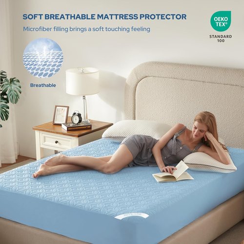BEDLORE Waterproof Mattress Protector - Cal King Size with Deep Pocket 6"-18" Depth | Soft Dirt-Proof Cover in Sky Blue