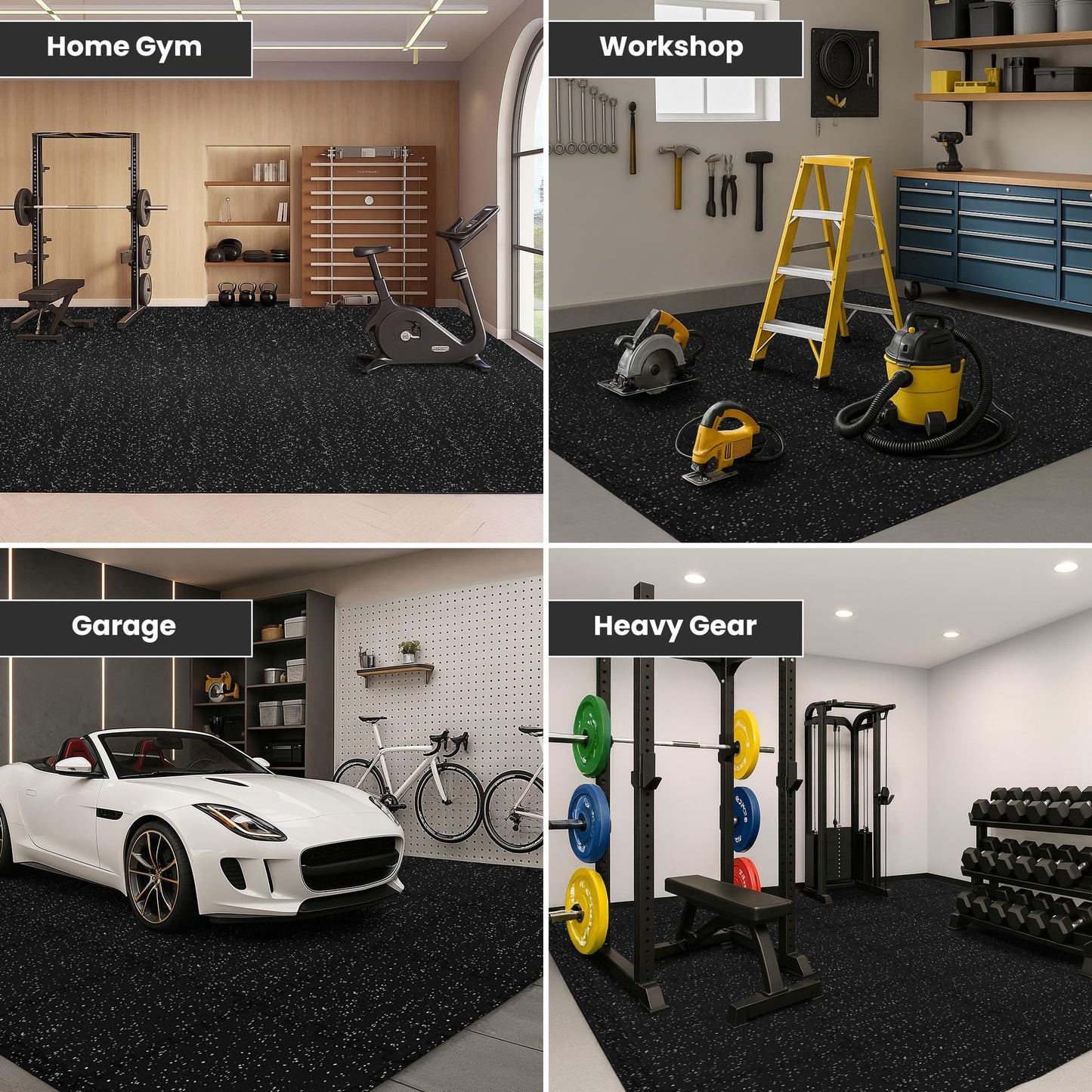 bemaxx Gym Mats Set - 18 pcs EVA Interlocking Foam Floor Tiles (12.6"x12.6"x0.4") 18sqft Protective Gym Flooring Sports Home Workout Exercise Mats Puzzle Garage Fitness Play-Room Pool Treadmill Bike