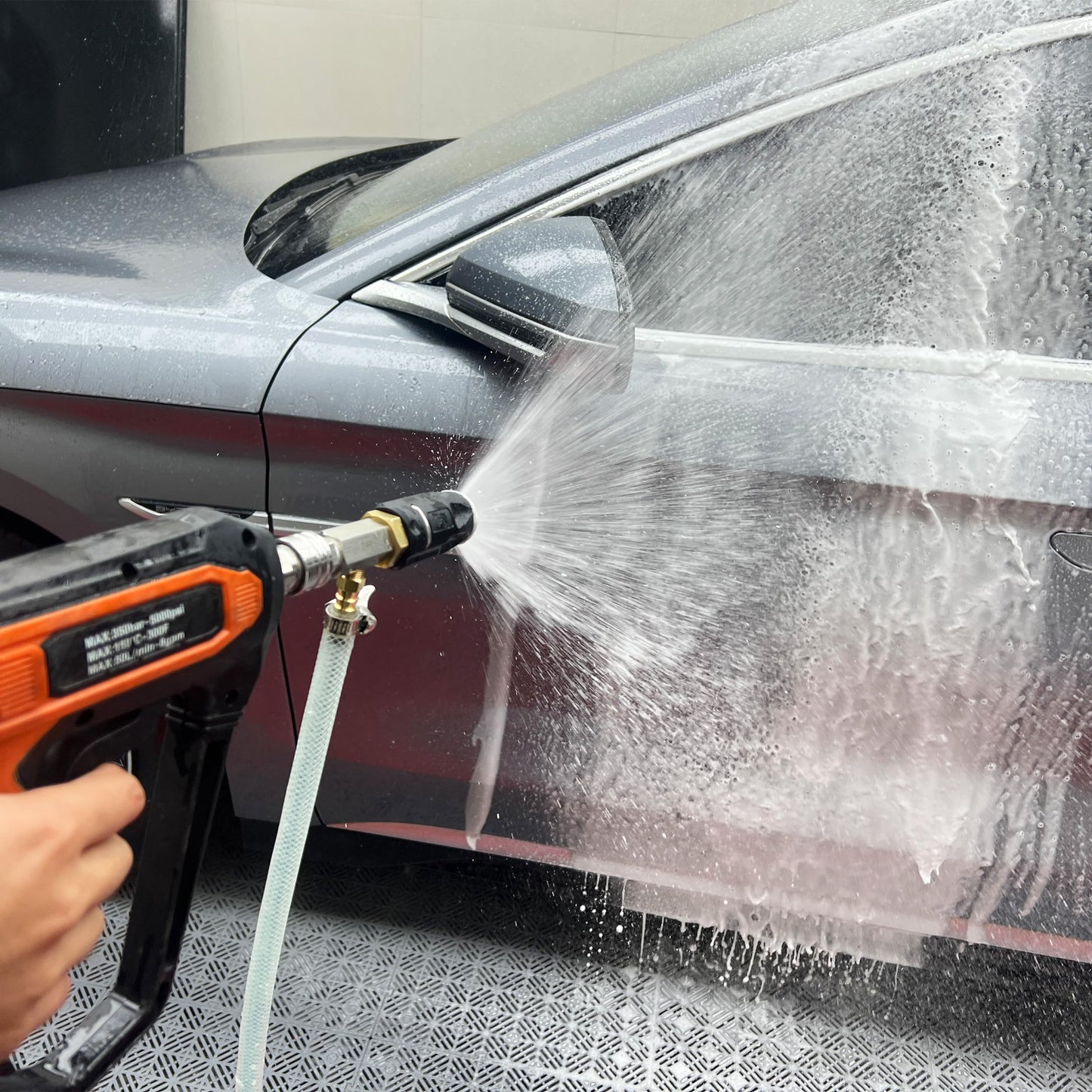 FIXFANS Adjustable Pressure Washer Long Range Nozzle 5-6.5 GPM with 45 FT Braid Hose, Downstream Injector Power Washer Spray Nozzle Kit, External Chemical Injection, 1/4'' Quick Connect, 2500-4000 PSI