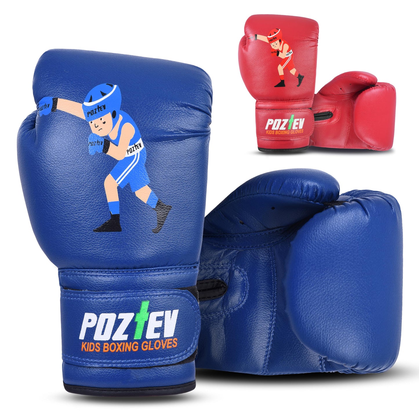 POZTEV Youth Boxing Gloves for Kids Ideal for Boxing, Kickboxing, Muay Thai, UFC, MMA - Beginner Junior Heavy Punching Bag Gloves for Children Sparring Training Martial Arts Mitts (Blue,6oz)