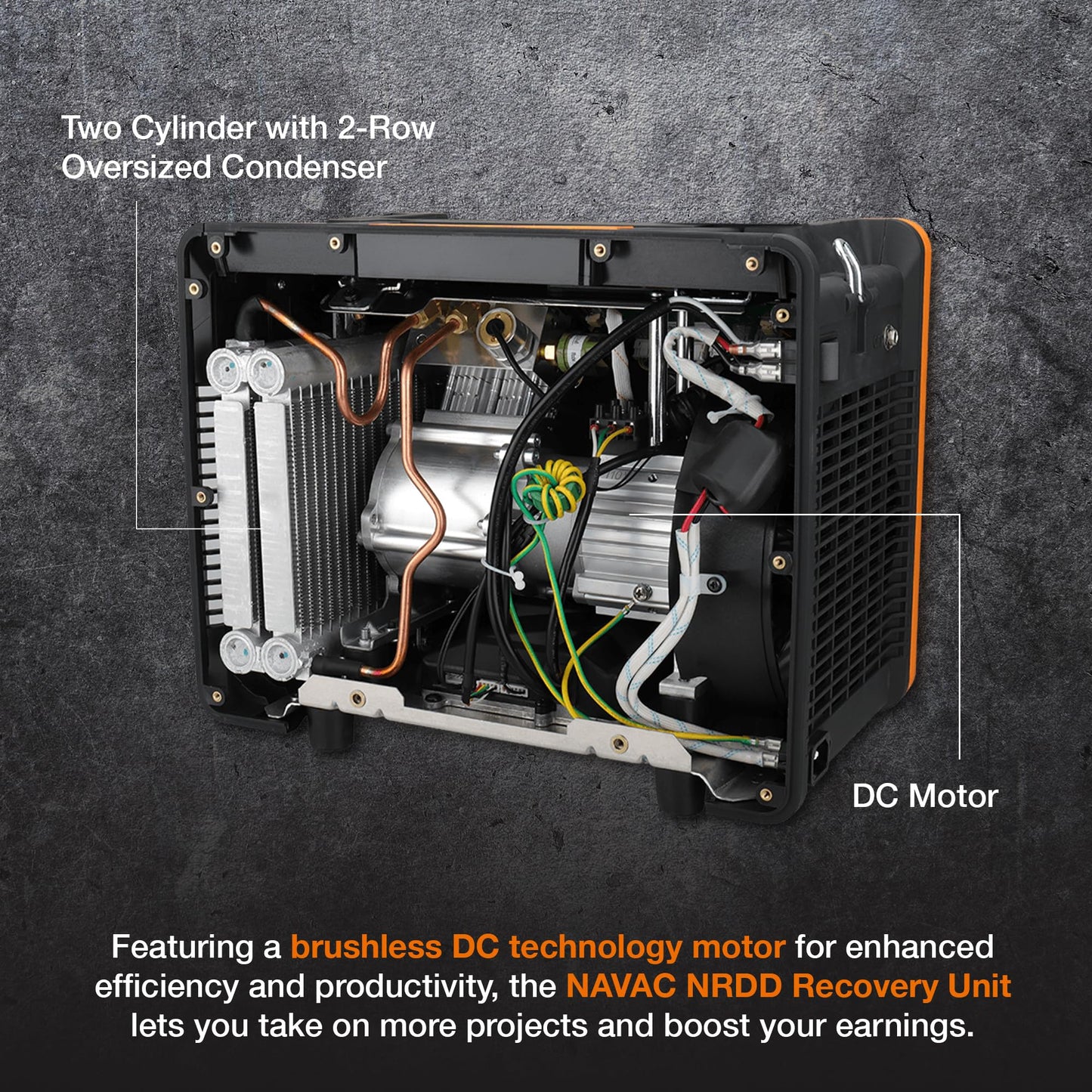 NAVAC NRDD Recovery Unit - Twin Cylinder, HVAC Recovery Machine, Master Series, AC Recovery Unit for Freon, Large Backlit Digital Interface, Refrigerant and HVAC System Maintenance, A2L Compatible