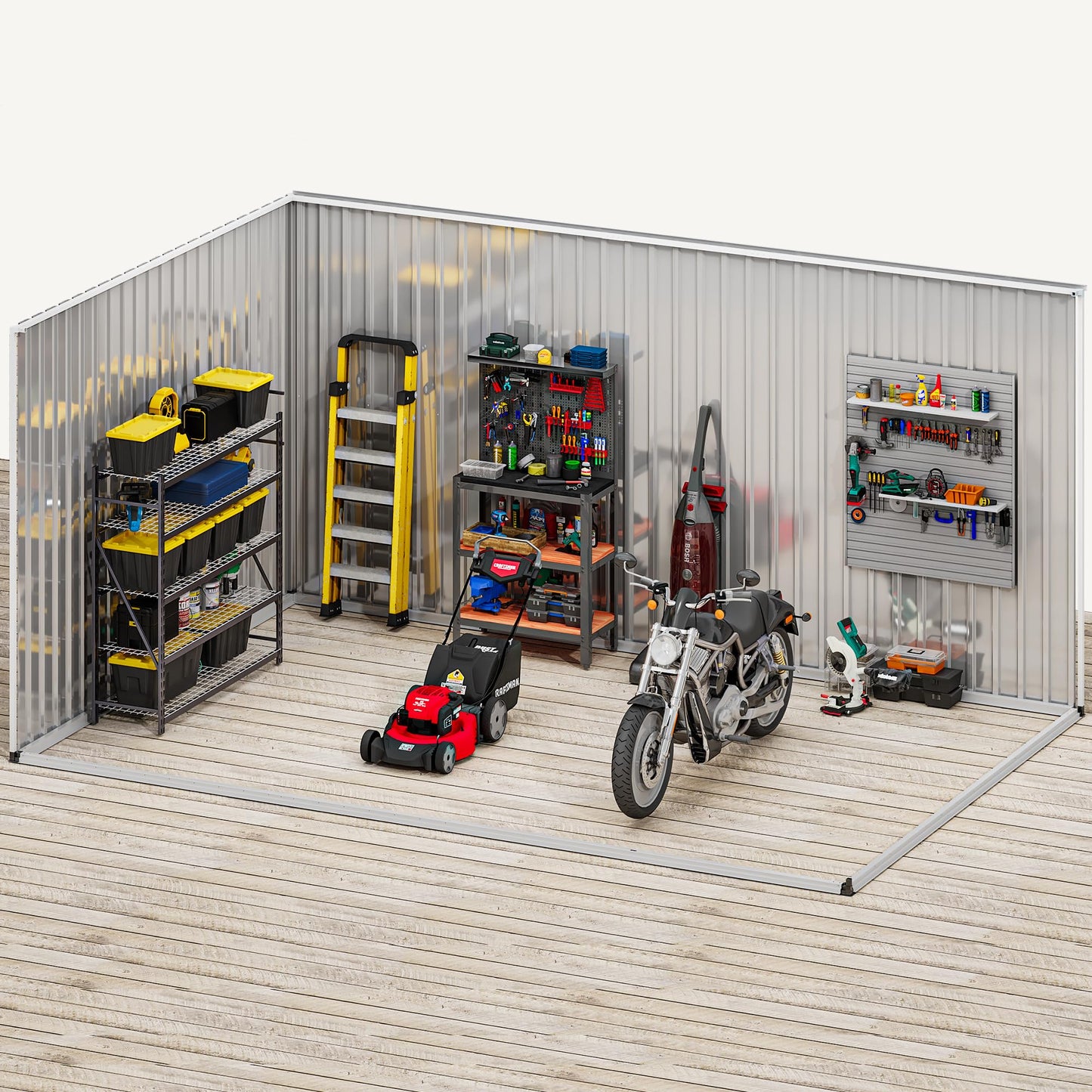 DWVO 12x8ft Large Tool Storage Shed with Window, Lockable Doors, and Sloped Roof, Oversized Steel Outdoor Storage Shed for Garden, Patio, Garage, Backyard, Lawn(Gray + White)