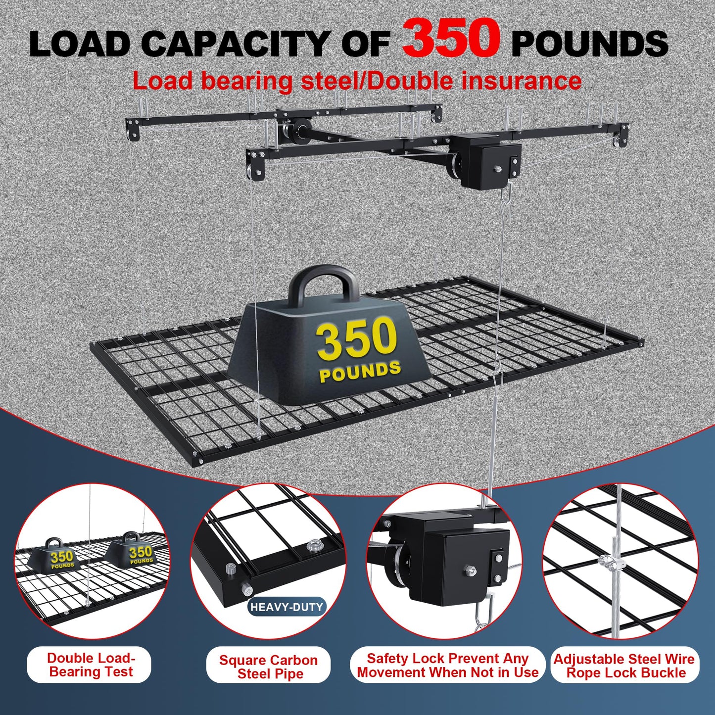Runboll 4 x 8 Overhead Garage Storage Rack, Ceiling Racks for Garage, Organization Shelving, Adjustable Hanging Shelf, Grey, 19"-143" Height Adjustment