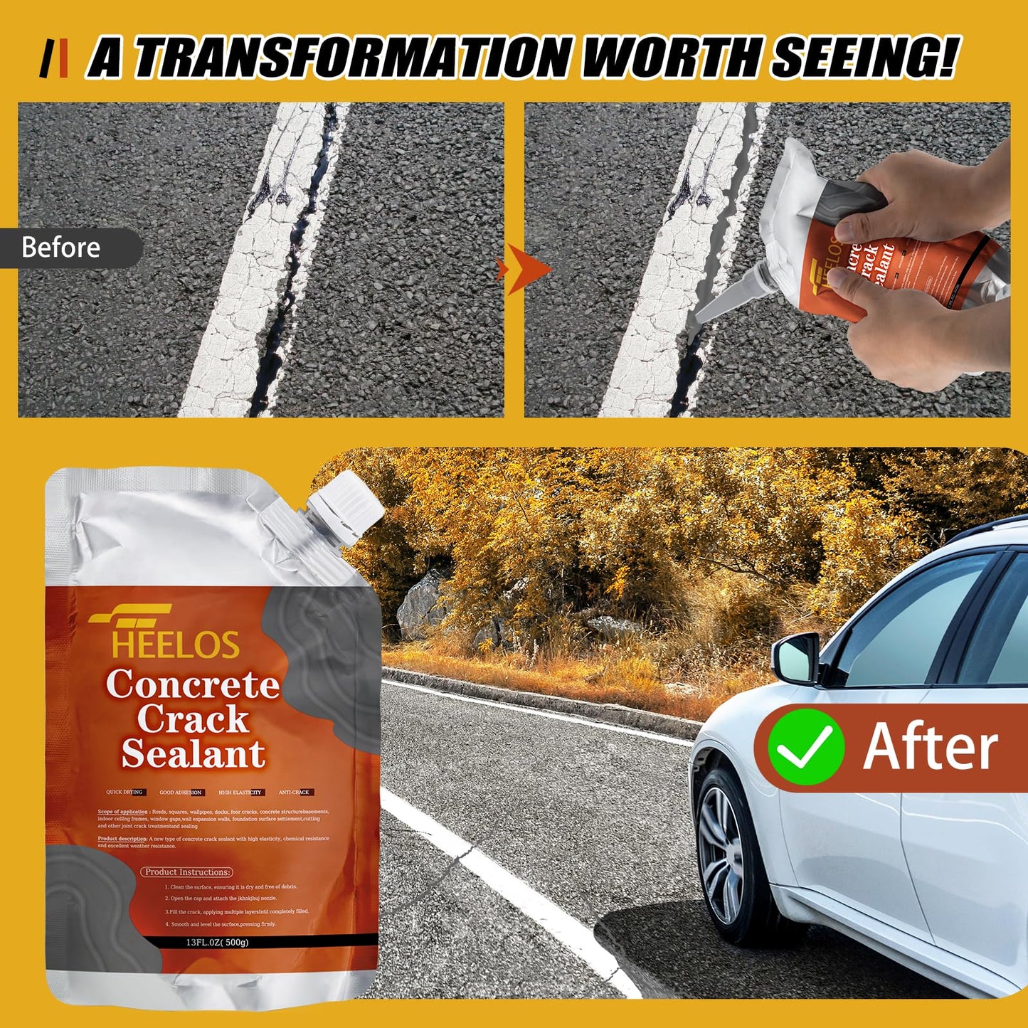 Concrete Crack Filler, 9Packs Premium Concrete Crack Sealant, Weather-Resistant Caulking Glue,Quick-Drying & Waterproof Repair Adhesive for Slabs, Driveways, Sidewalks (Grey)