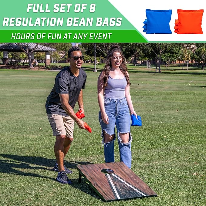 GoSports 3 x 2 ft Cornhole Board Set - Portable Outdoor Toss Game for Adults & Family - Includes Set of 8 Bean Bags with Built-in Storage - Choose Your Style