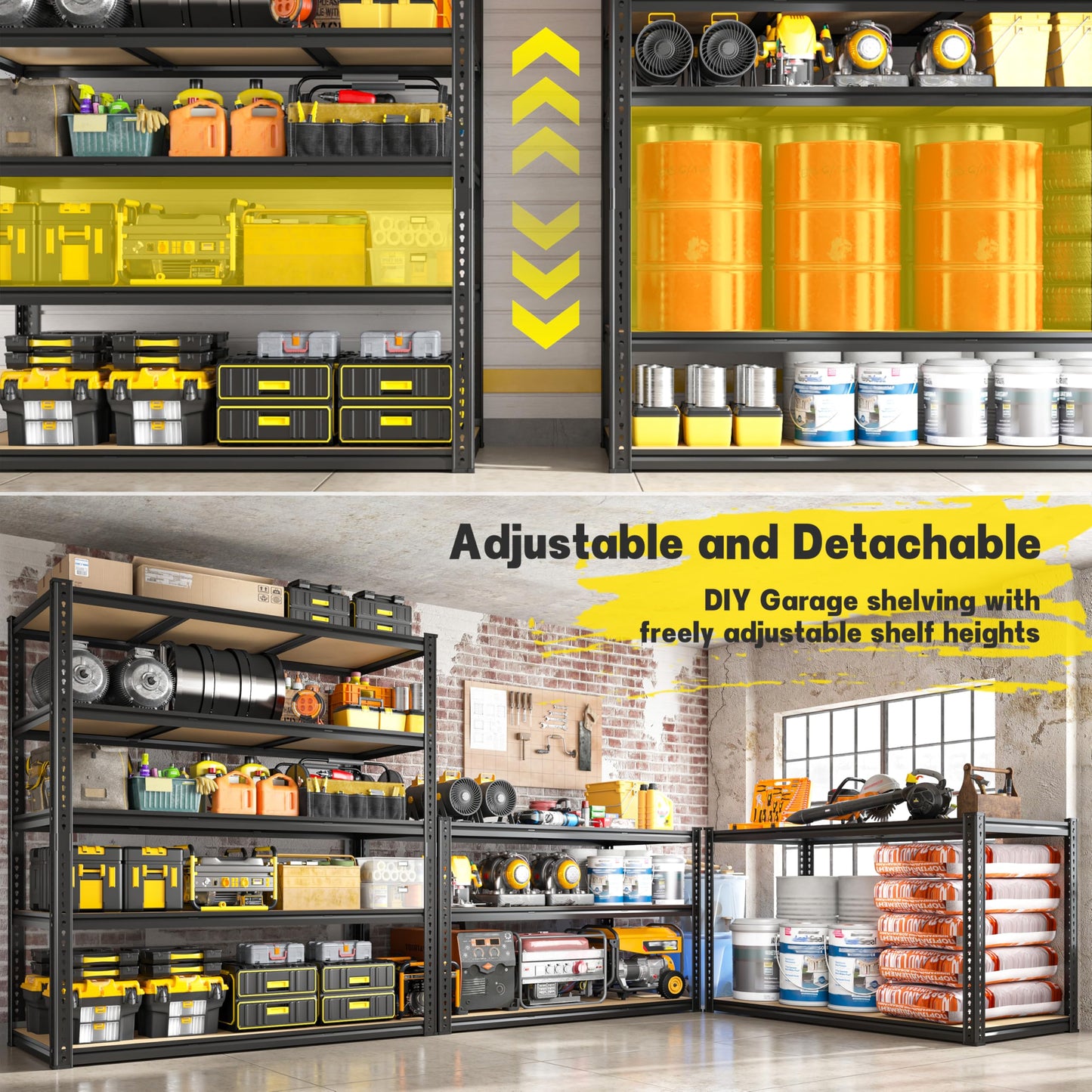 48" W Garage Shelving Heavy Duty 2800LBS Garage Storage Shelves, 5 Tier Adjustable Metal Shelving Unit Utility Rack Shelf for Warehouse, Pantry, Closet, Kitchen Industrial72" H x 48" W x 18" D, Black