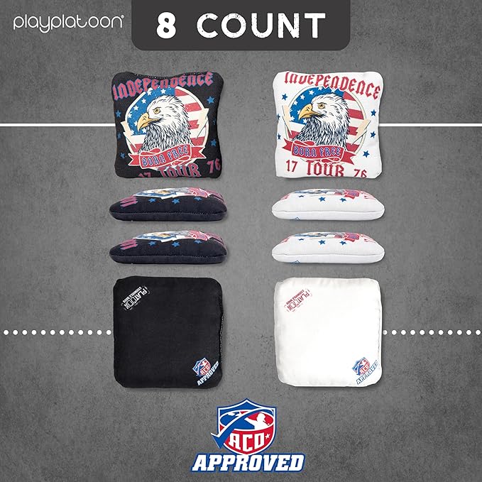 Play Platoon Cornhole Bags Set of 8 Regulation Professional Corn Hole Bean Bags ACO Approved, Competition Weight, Slick and Stick