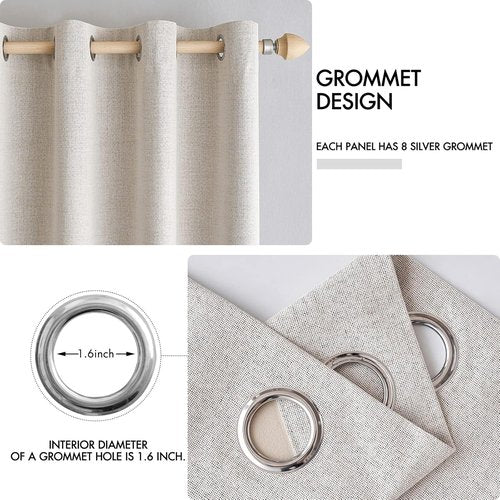 MIULEE 100% Blackout Linen Textured Curtains - Thermal Insulated Ivory Grommet Drapes | 52 x 120 Inch (2 Panels)