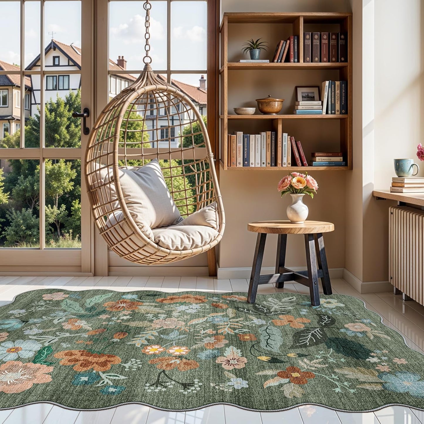 Skiennix 4x6 Living Room Area Rug - Washable Floral Design | Non-Slip & Non-Shedding for Kids Room