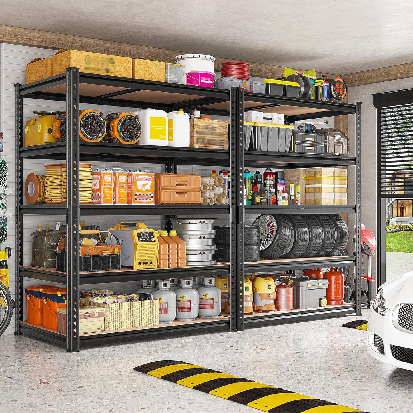 REIBII Heavy-Duty 5-Tier Storage Shelves - Adjustable Metal Shelving Unit for Garage, Basement, Pantry | 72" H x 35.55" W x 16" D, Black